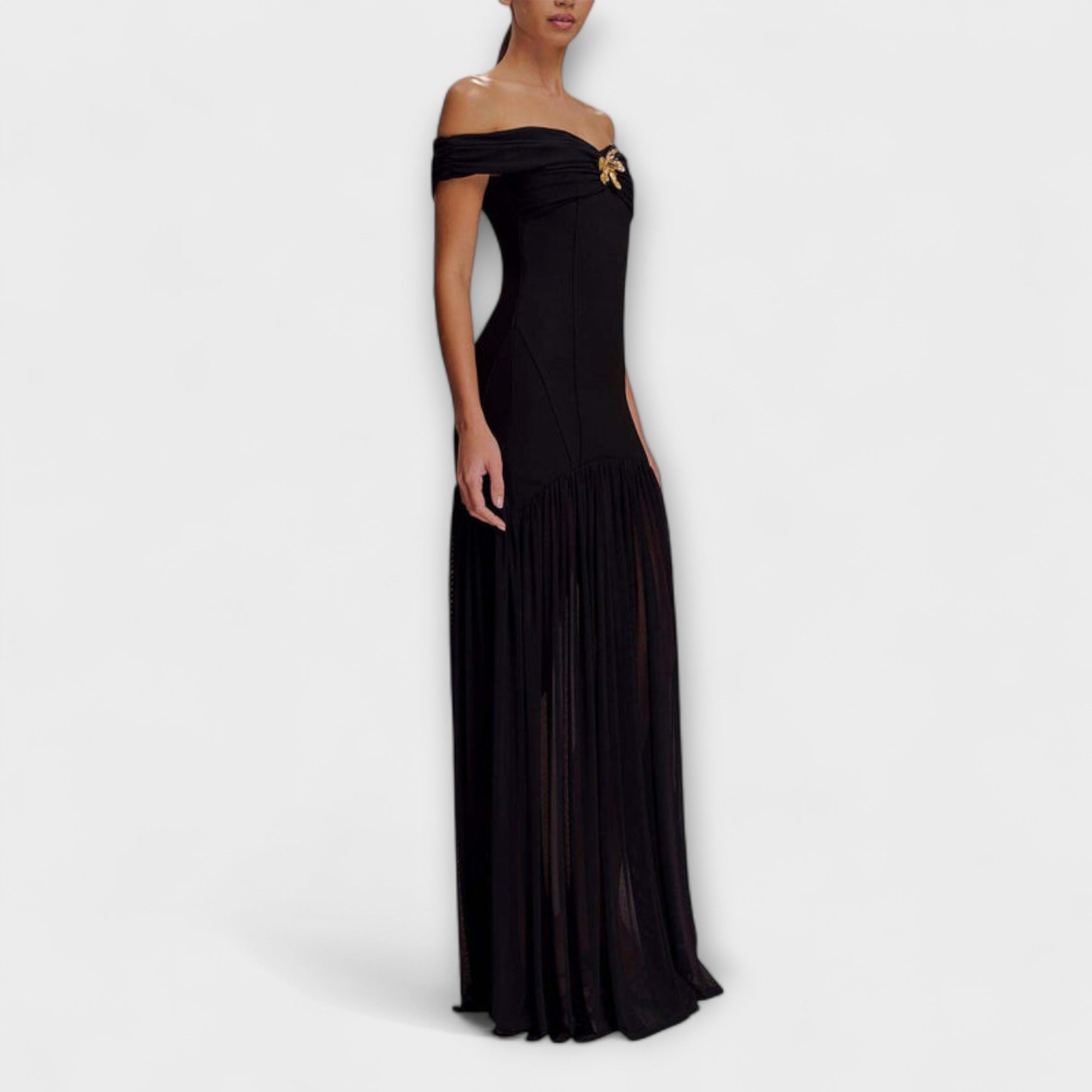 Maelie - Chic strapless Bodycon-maxi jurk met florale versieringen