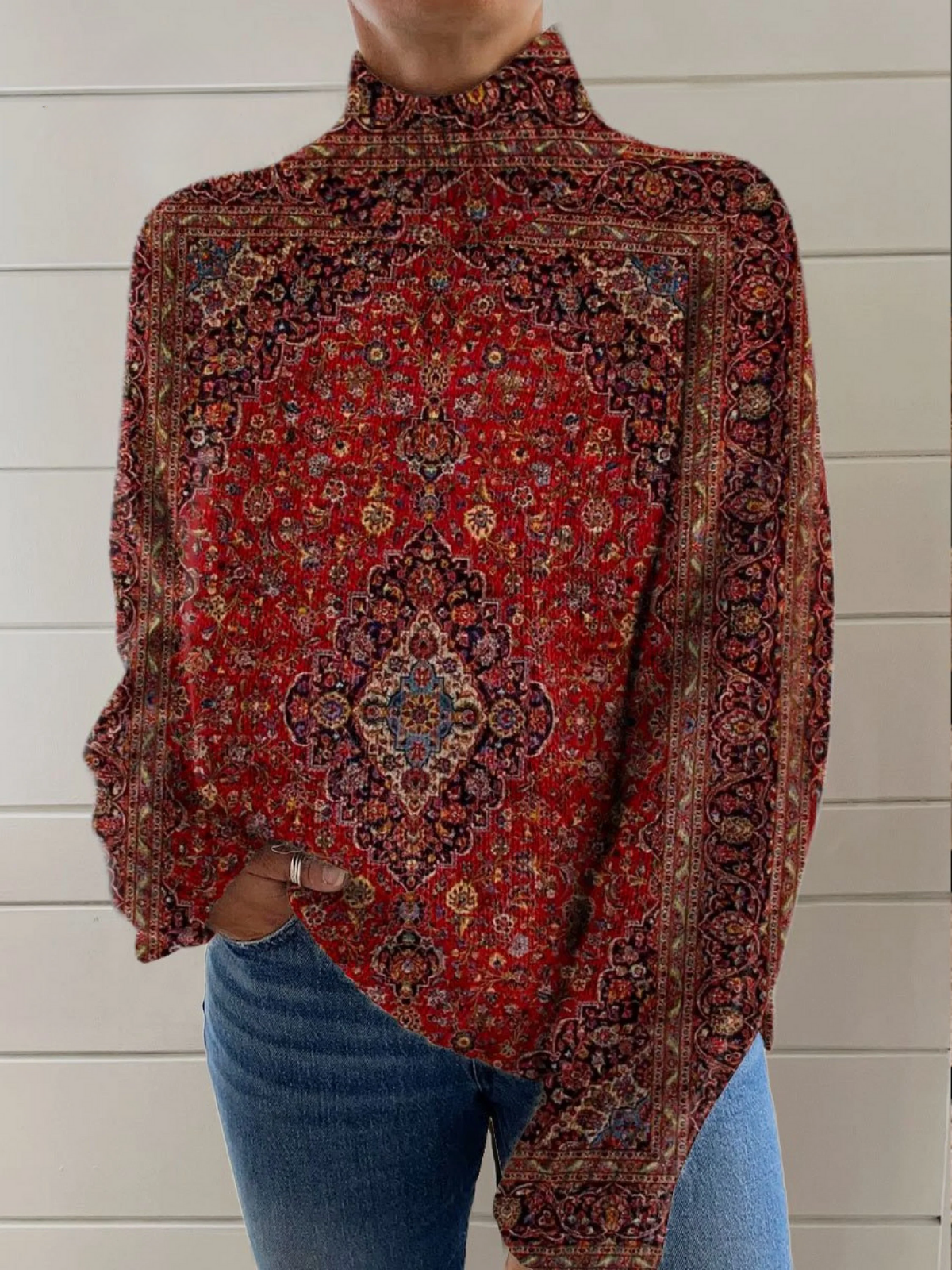 Airinne | Vintage Konsttryck Turtleneck Tröja