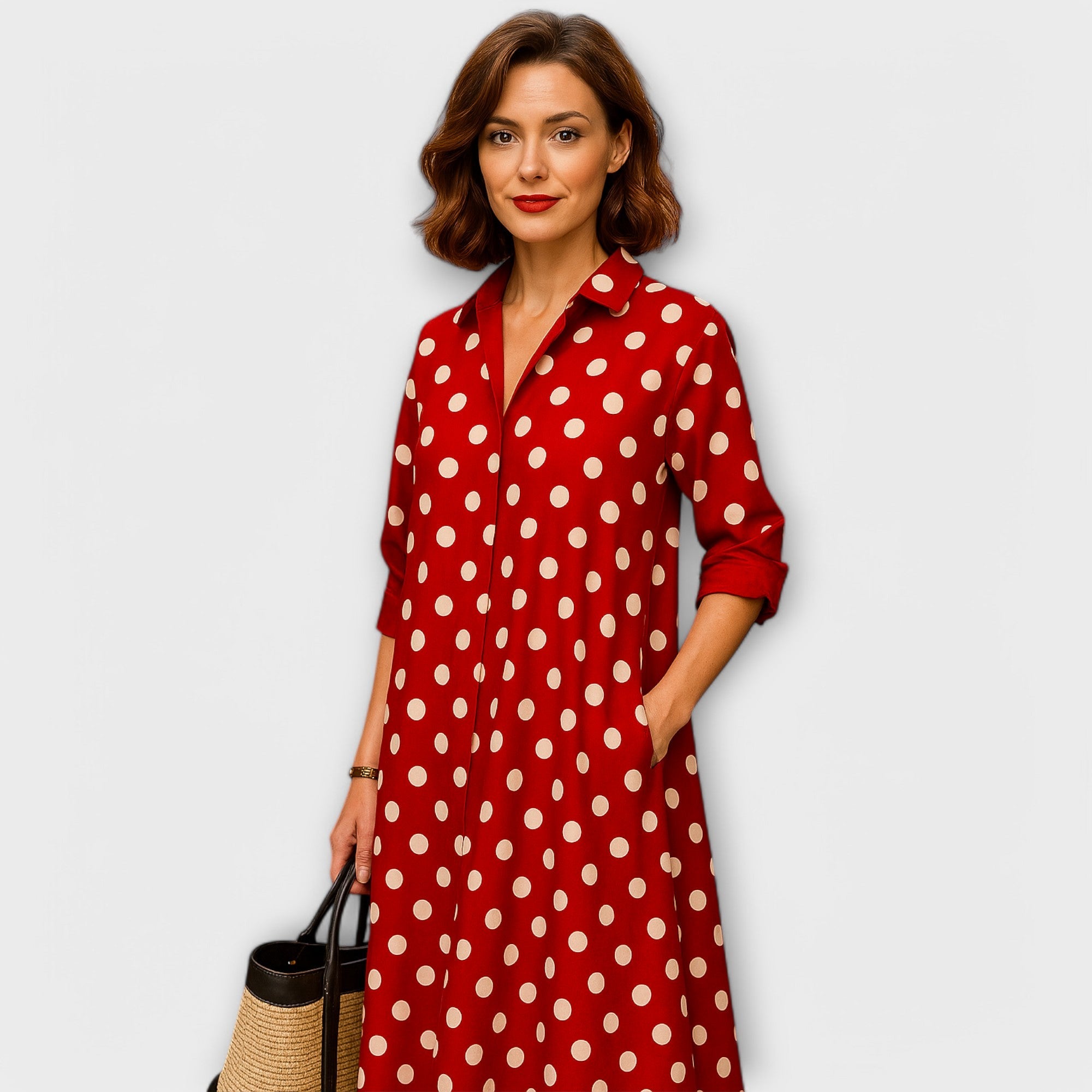Modern Hemdblusenkleed met Kraag en Driekwart Mouwen