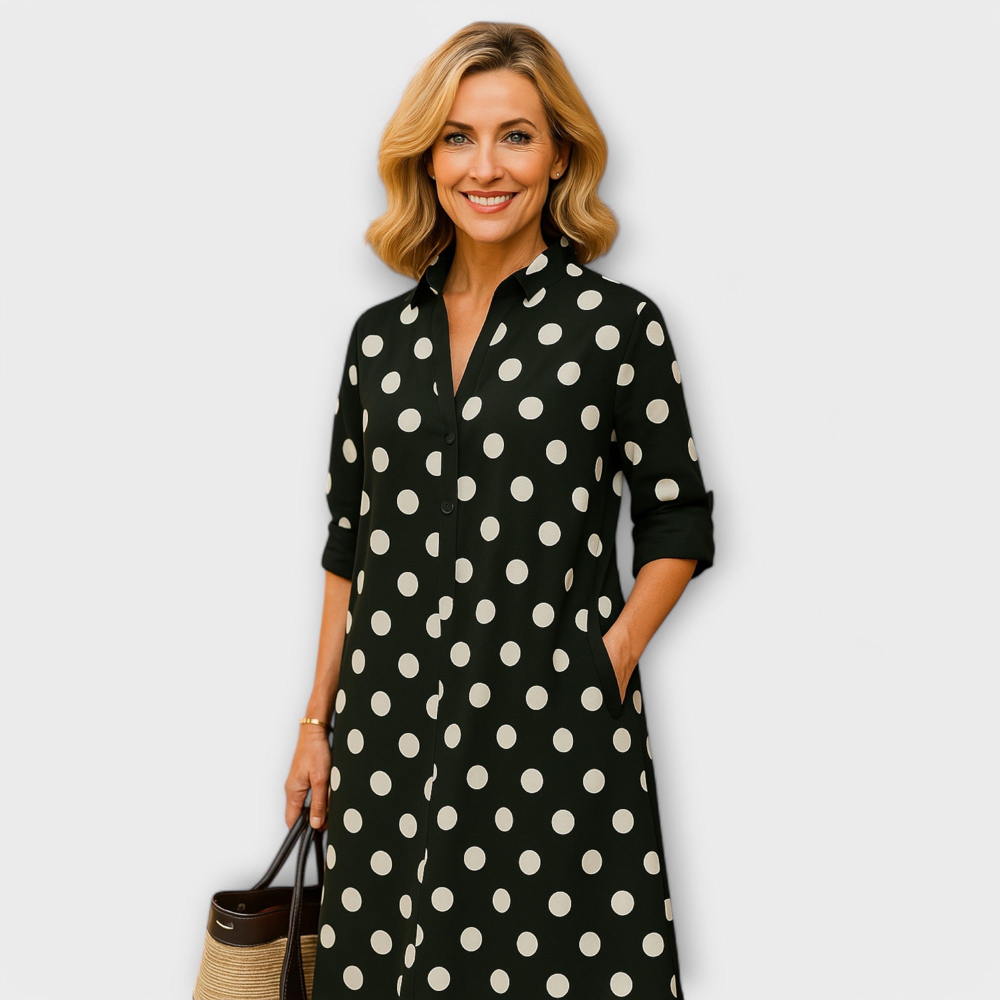Modern Hemdblusenkleed met Kraag en Driekwart Mouwen