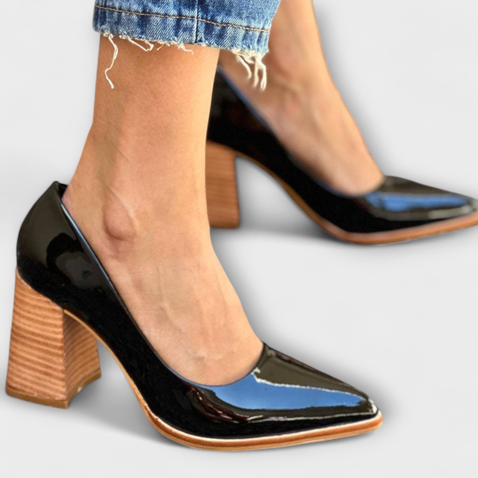 Grace - Zwarte chunky hakken van lakleer