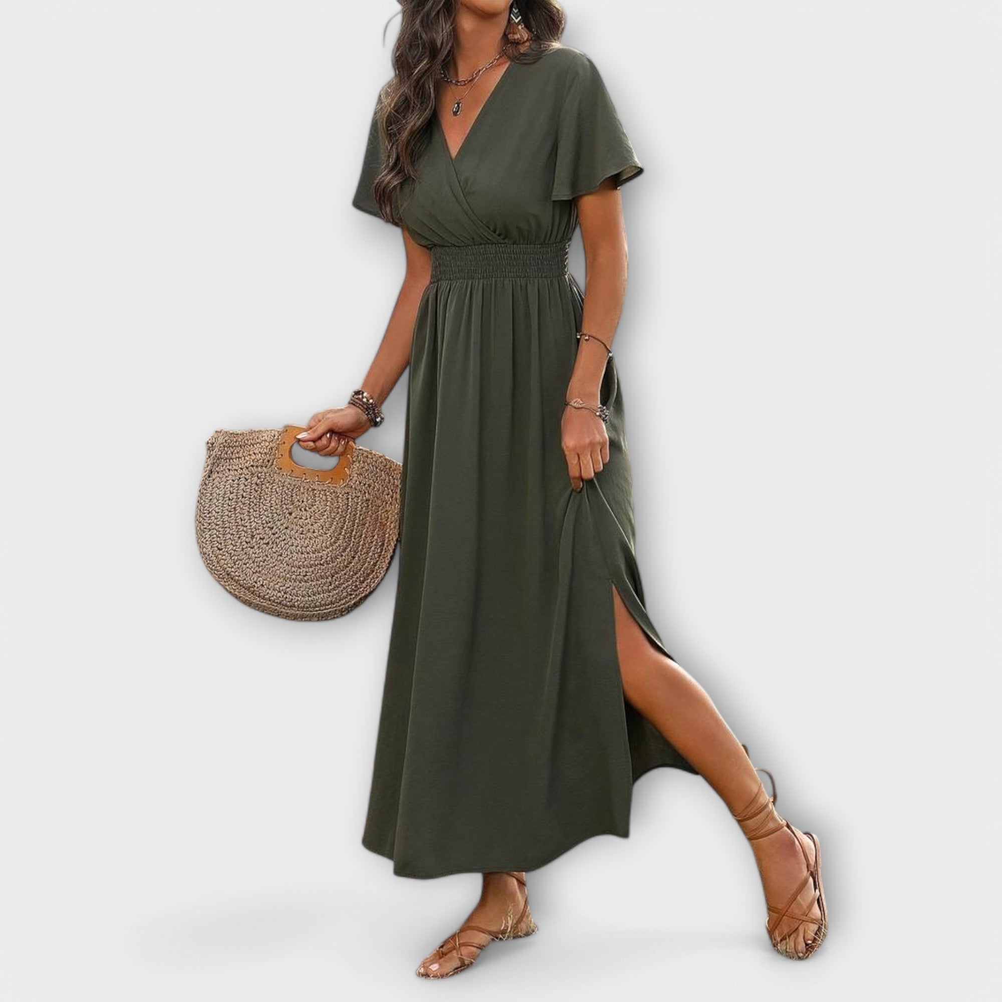 Heather - Elegante Boho jurk met V-hals en lange mouwen