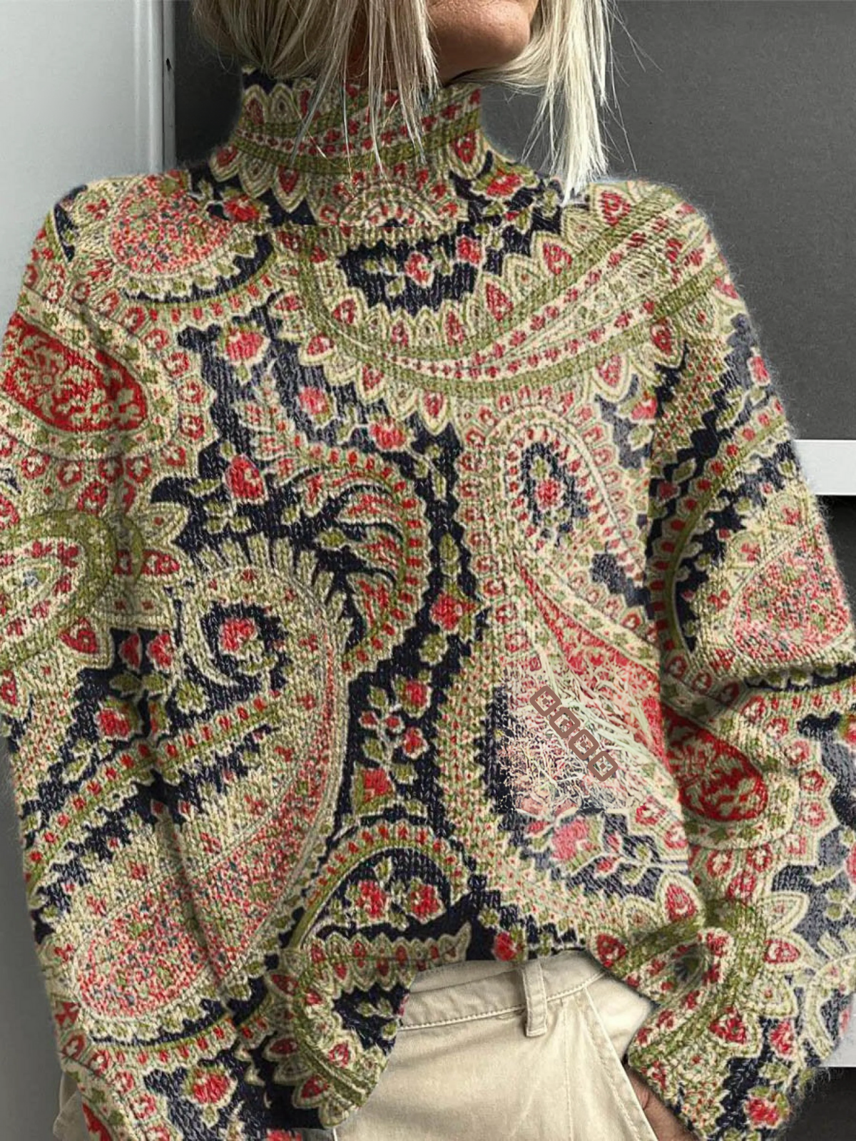 Vilene | Vintage blommig turtleneck-tröja