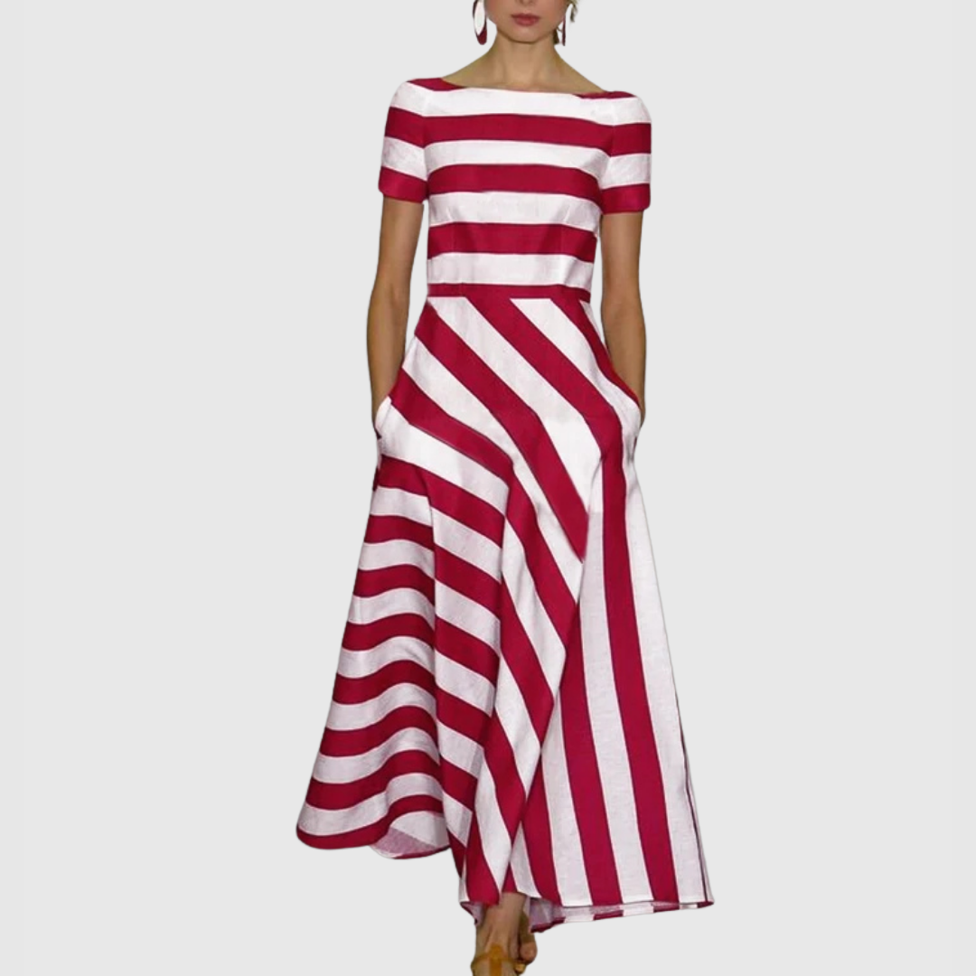 Madeline - Vonda Gestreepte Off-Shoulder Maxi Jurk