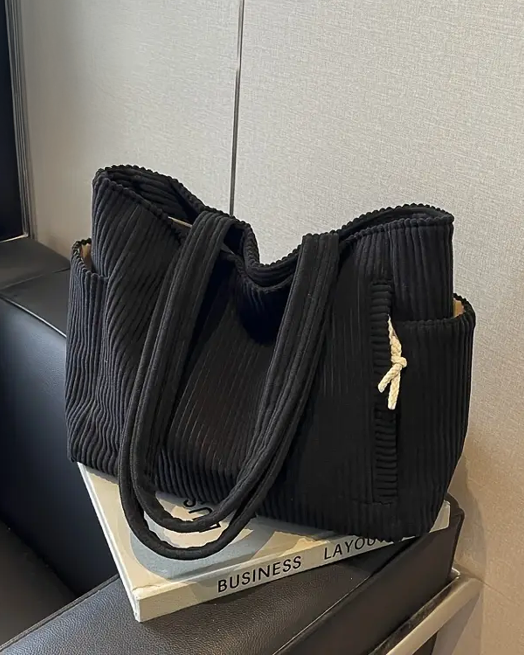 Tilda™ - Geribde draagtas met koorddetail