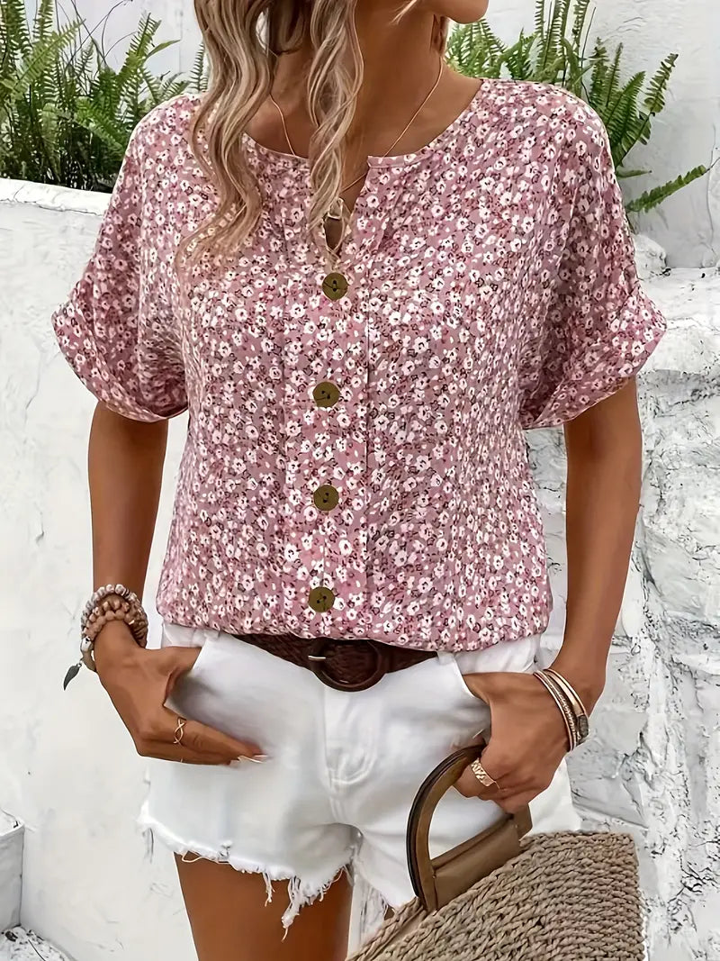 Cindy™ | Bloemenprint Blouse met Notched Kraag