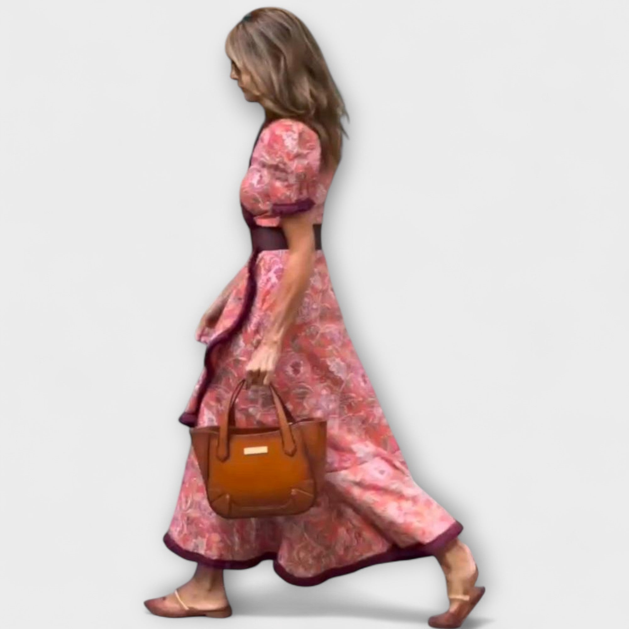 Elegante Roze Maxi-jurk met Korte Mouwen