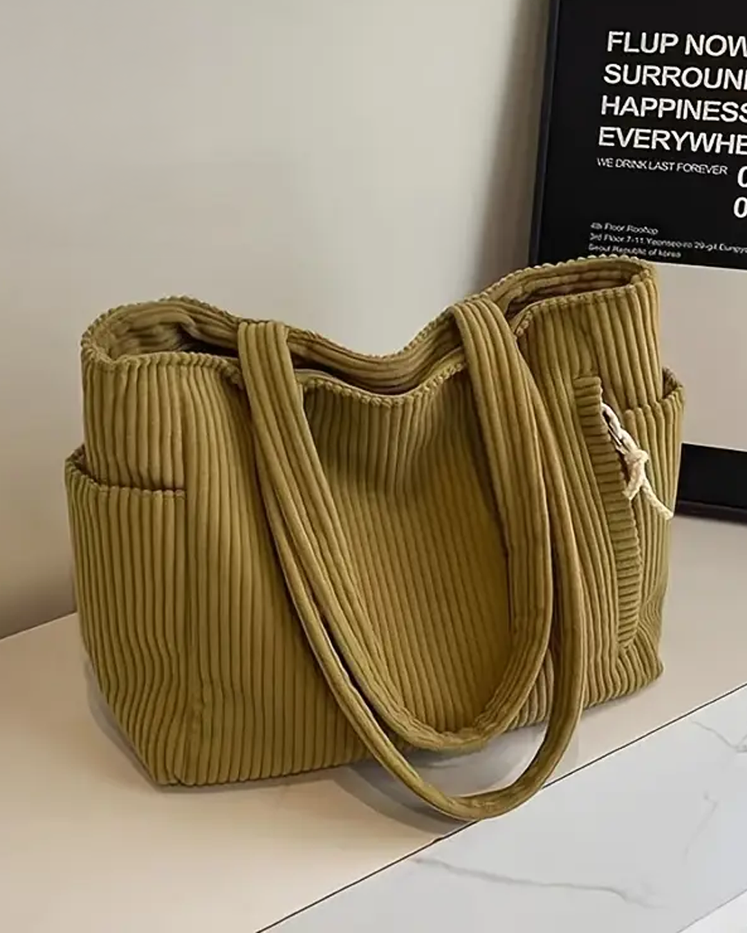 Tilda™ - Geribde draagtas met koorddetail