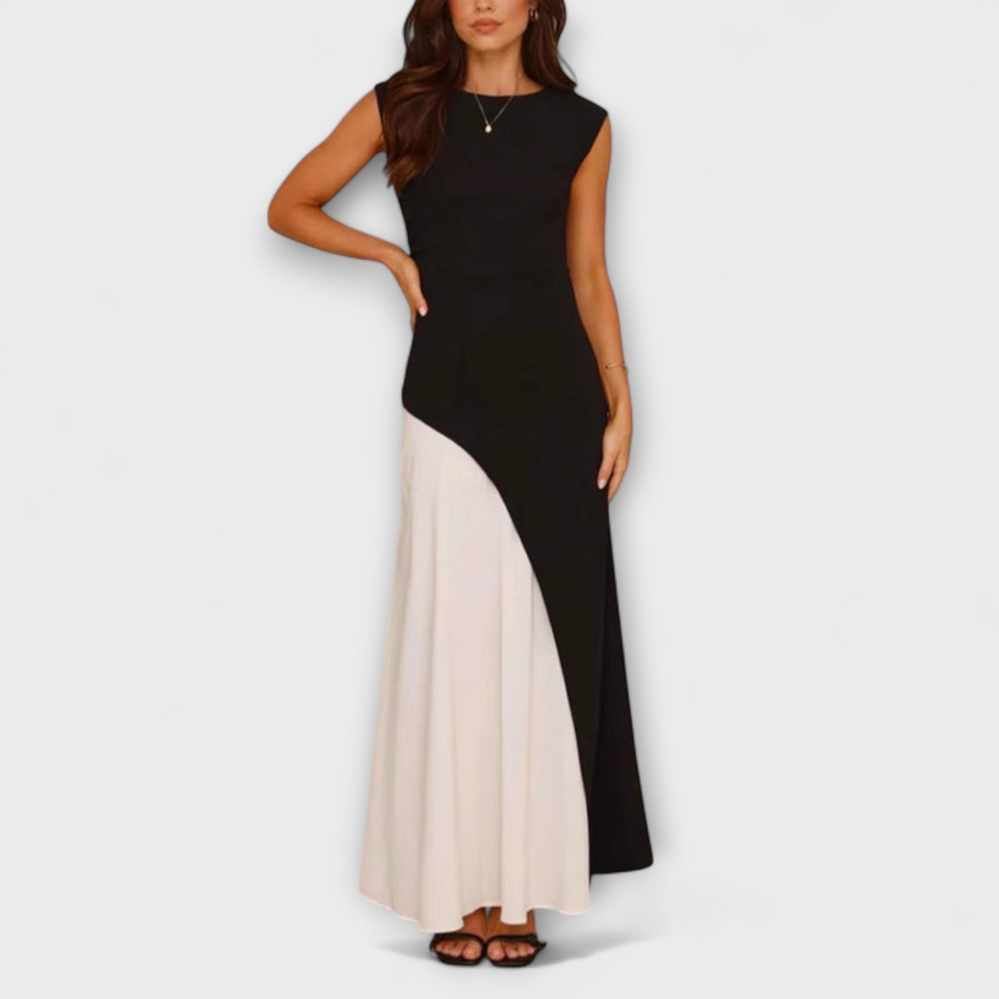 Isabel - Monochrome Kleurblok Taille Jurk