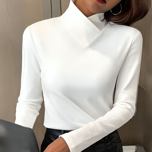 Beverley – Elegante Top met Hoge Kraag
