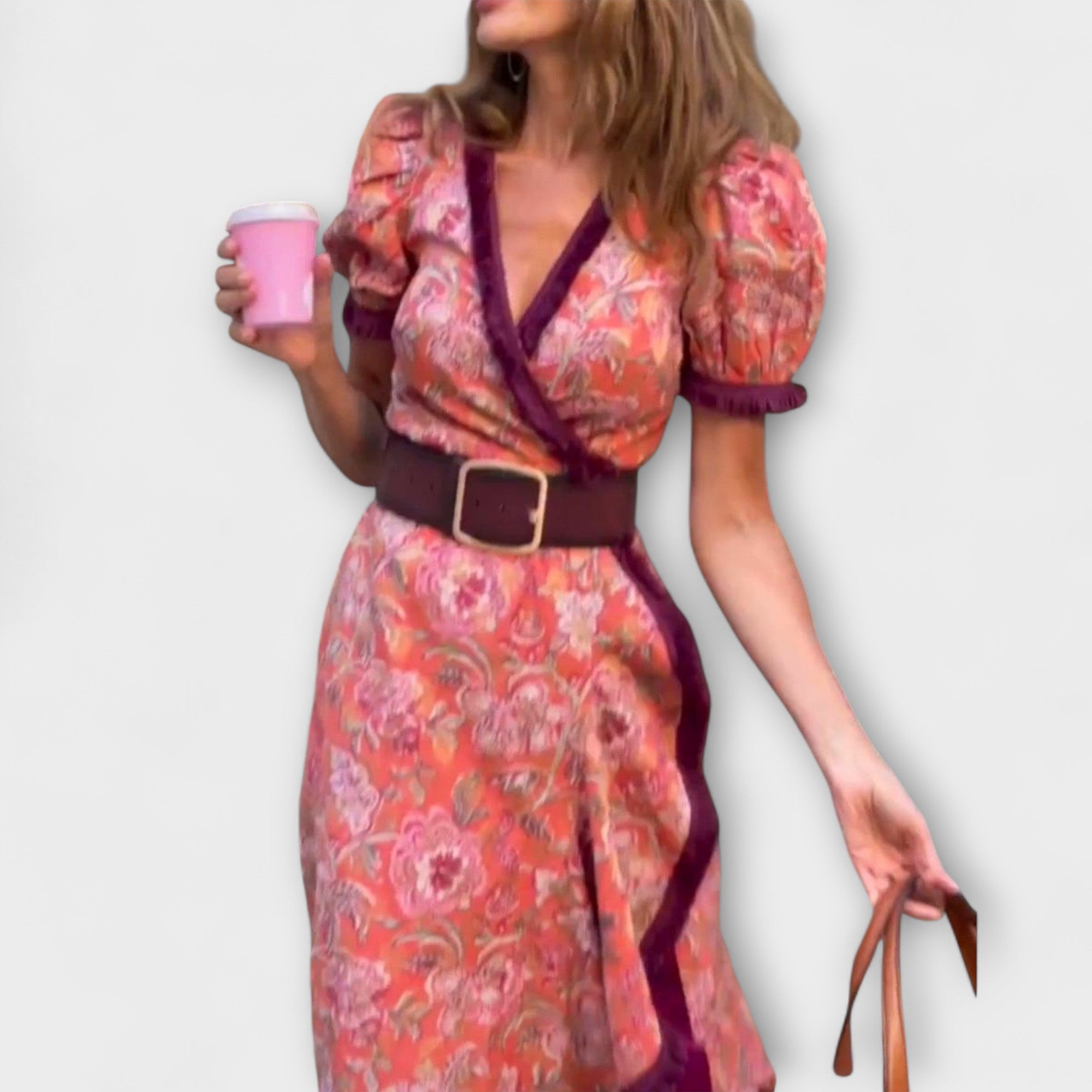 Elegante Roze Maxi-jurk met Korte Mouwen