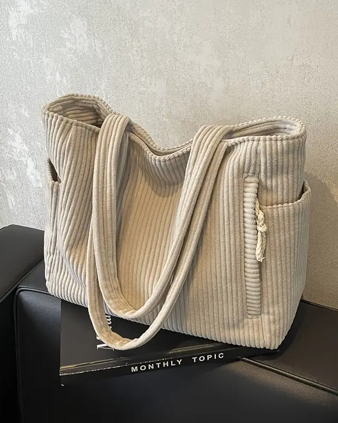 Tilda™ - Geribde draagtas met koorddetail