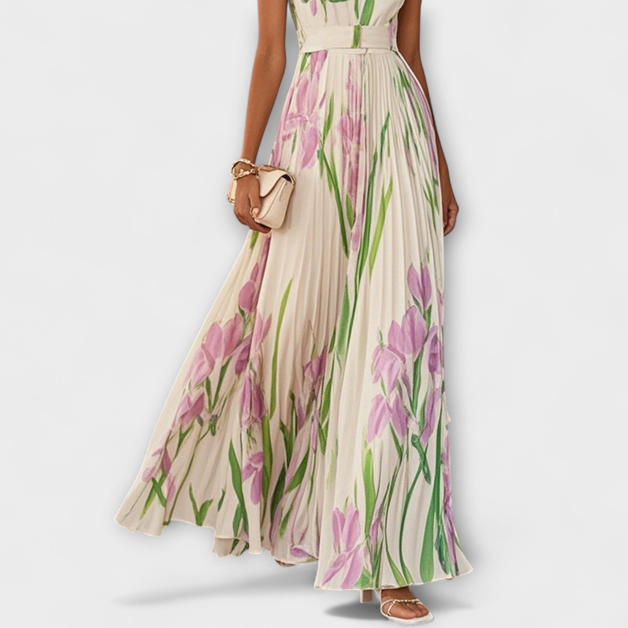 Gevouwen bloemen chiffon maxikleed