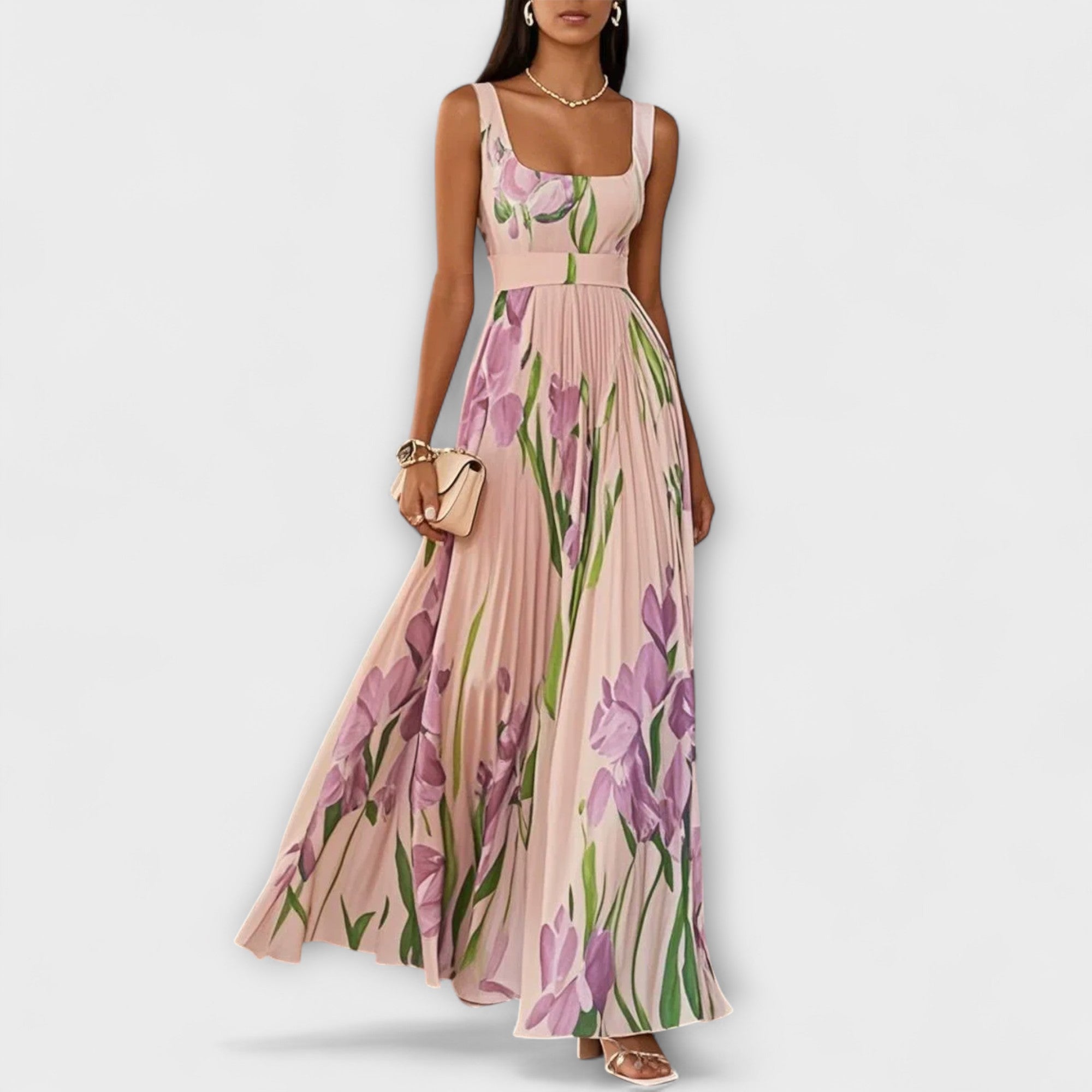 Gevouwen bloemen chiffon maxikleed