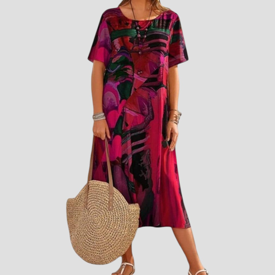 Liva – Losvallende jurk met artistieke print