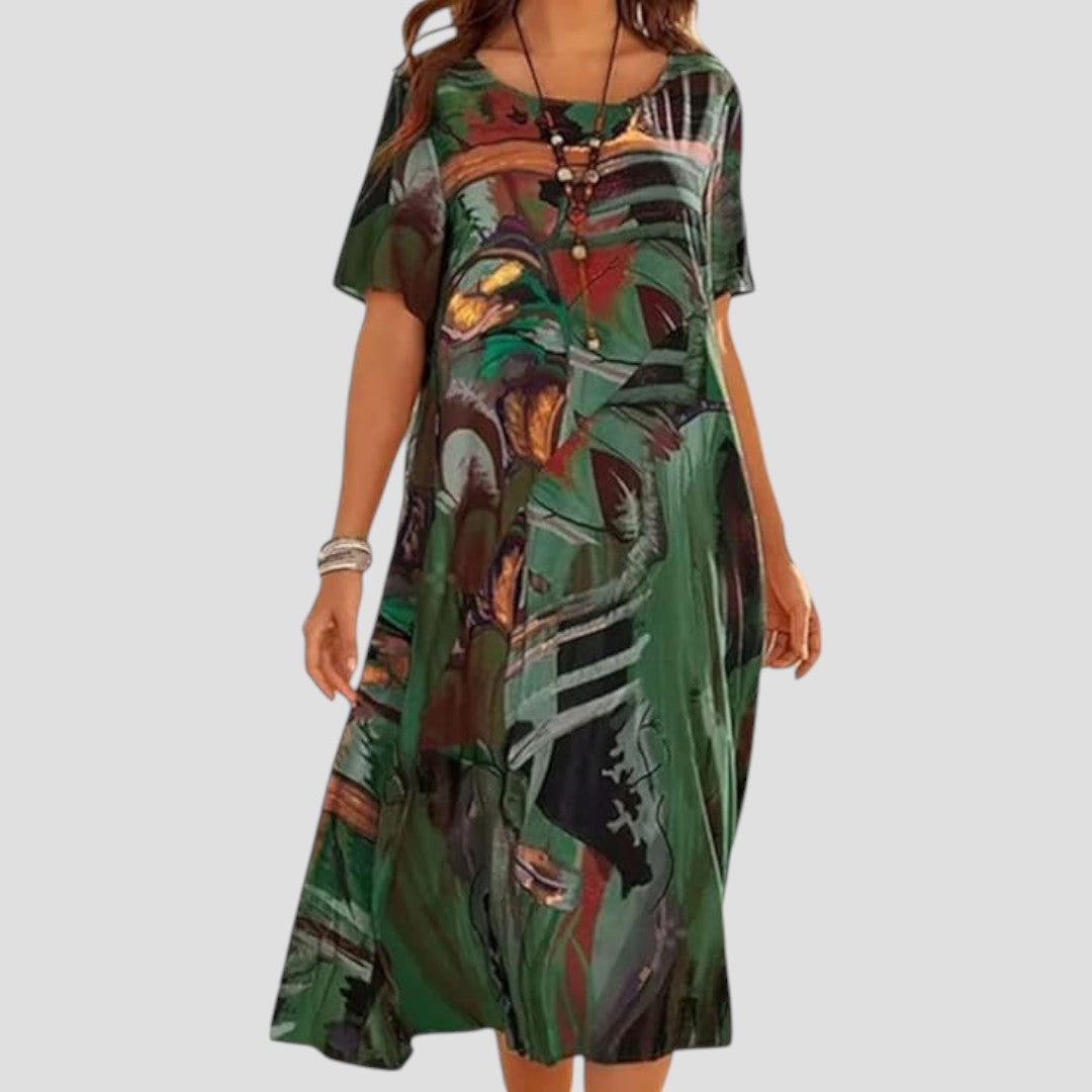 Liva – Losvallende jurk met artistieke print