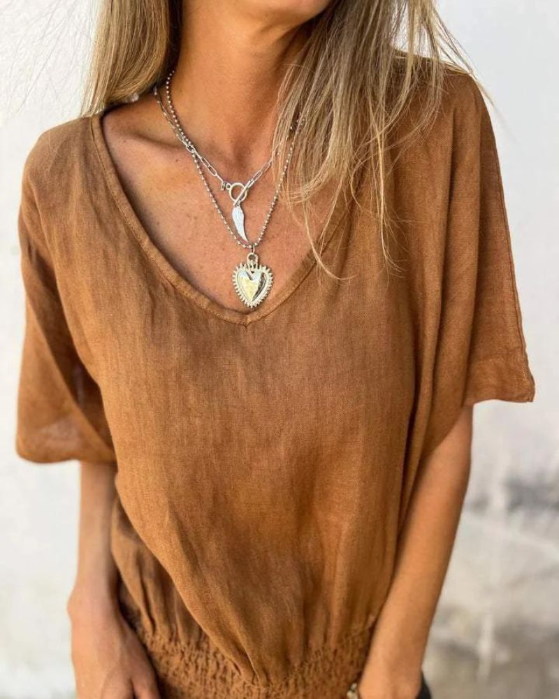 BOMIA - Comfortabele Taille T-shirt met V-hals