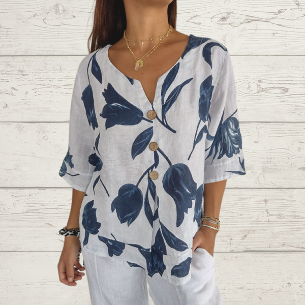 Mila – Blus med V-hals och tryck