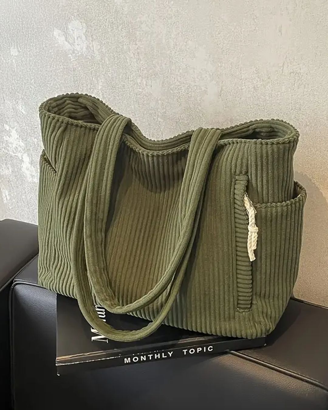 Tilda™ - Geribde draagtas met koorddetail