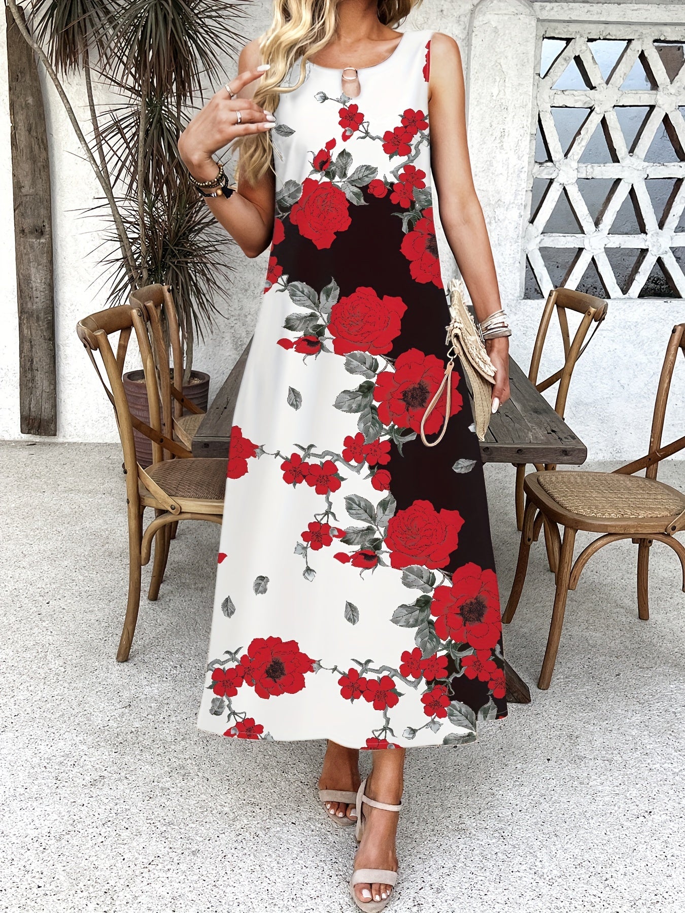 Indigo - Boho Chic Bloemen V-Hals Maxi Jurk