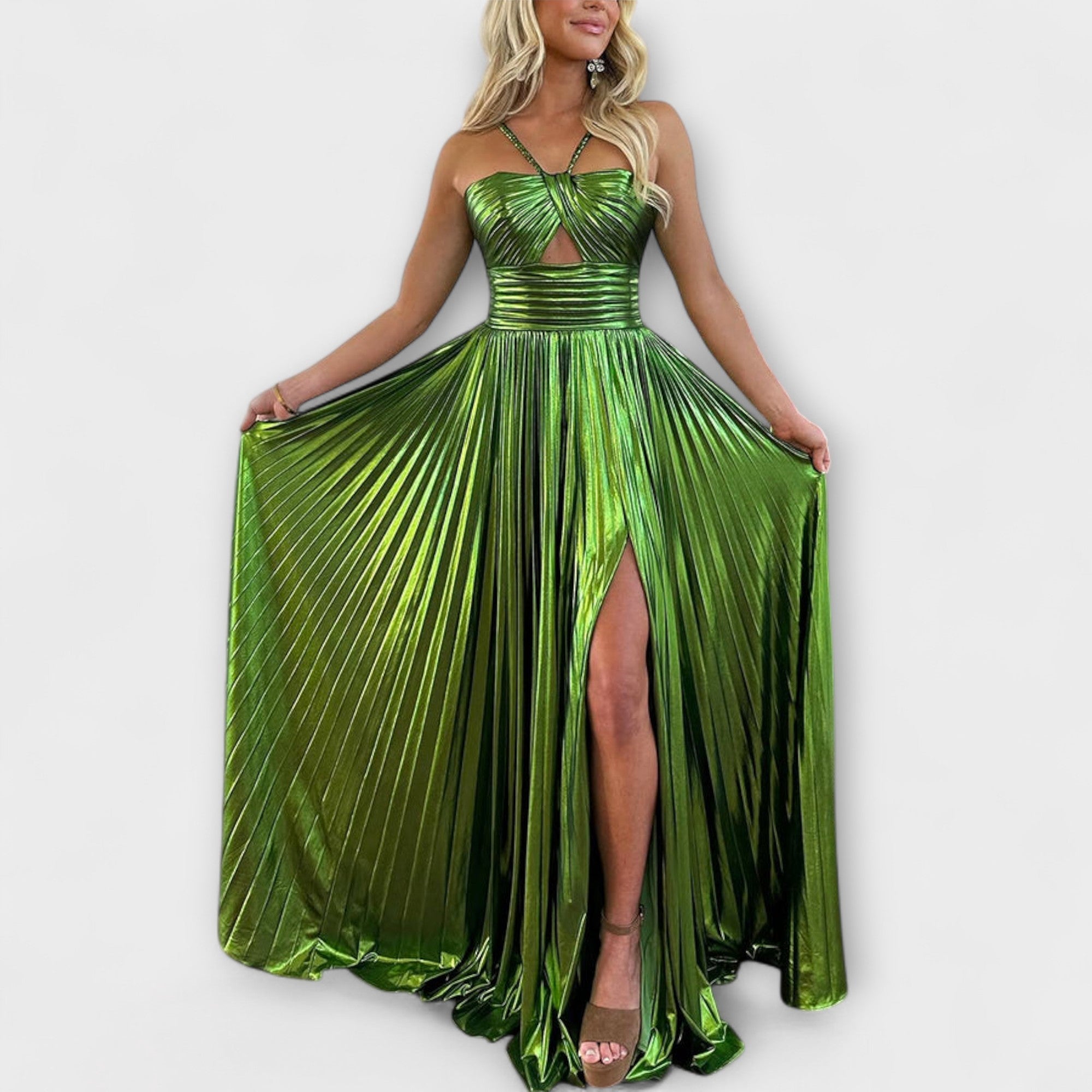 Maxi-jurk van metallic stof