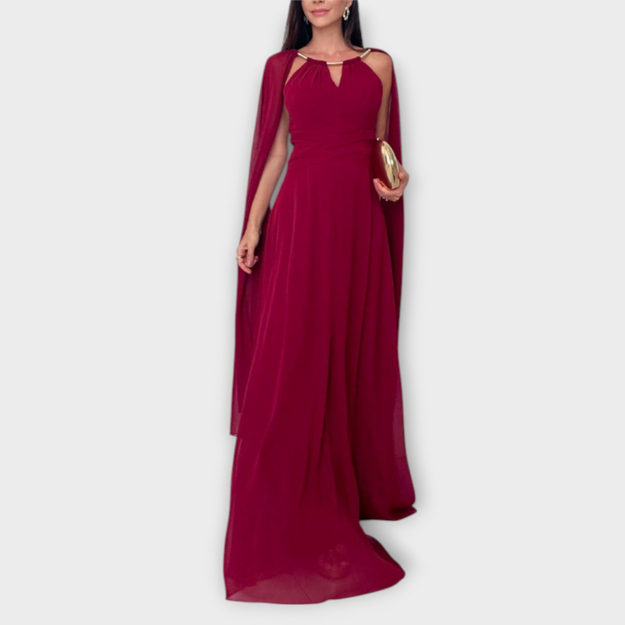 Mabel - Elegante Maxijurk met Cape-Mouwen en Hoge Splits
