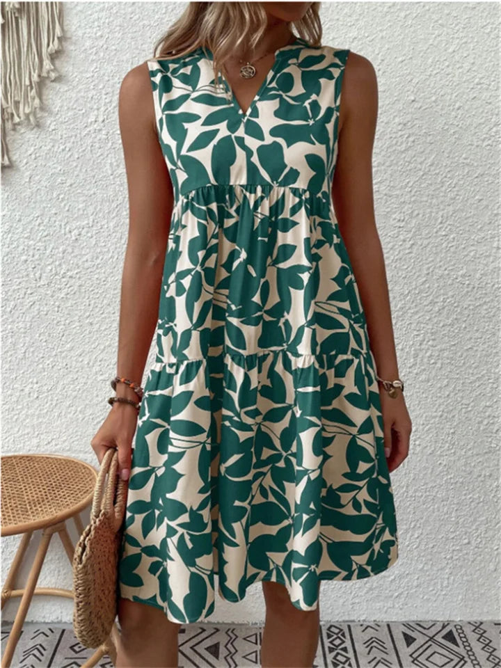 Lotte™ – Mouwloze Jurk met Opvallend Bladmotief