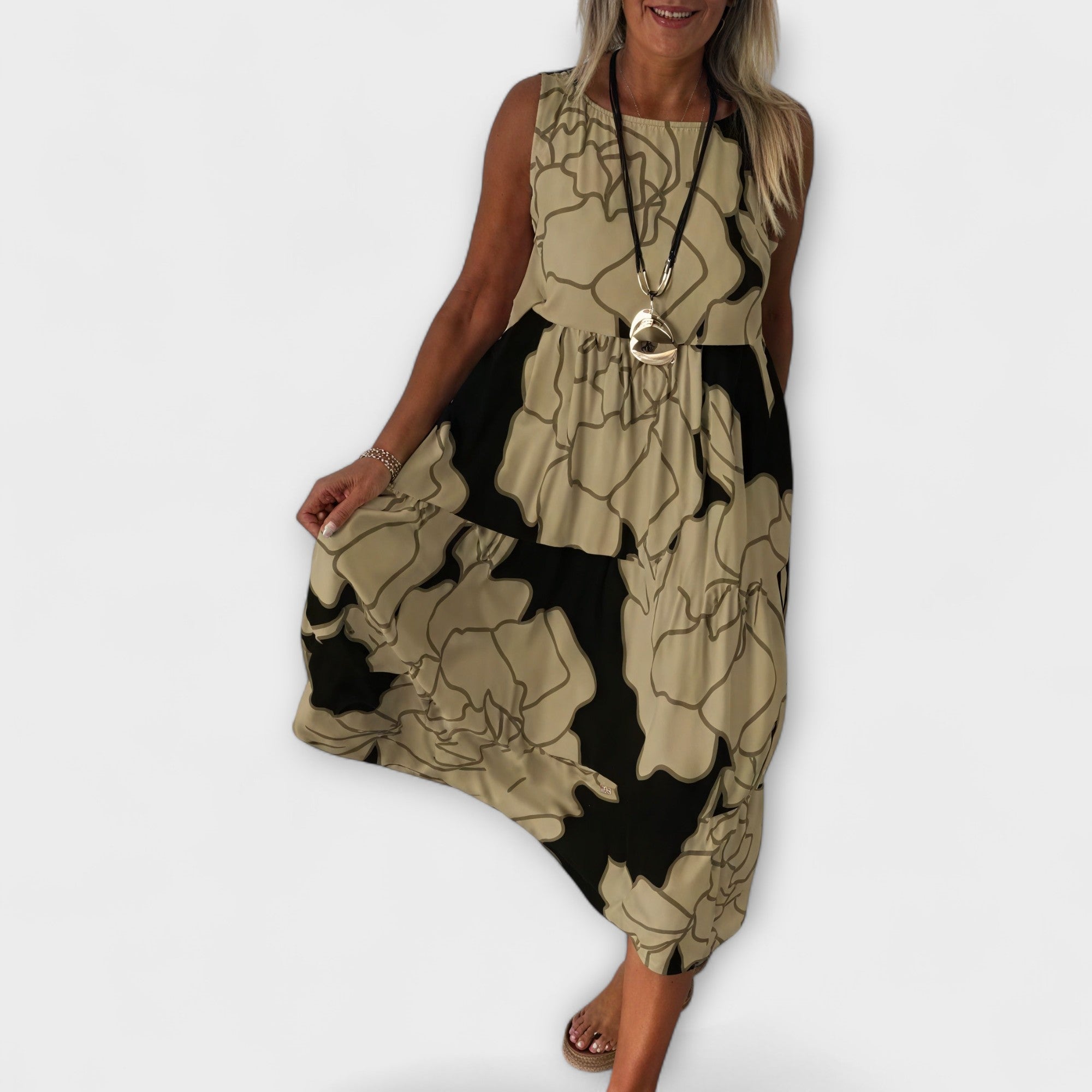 Gebloemde Midi-Jurk met Laagjesrok