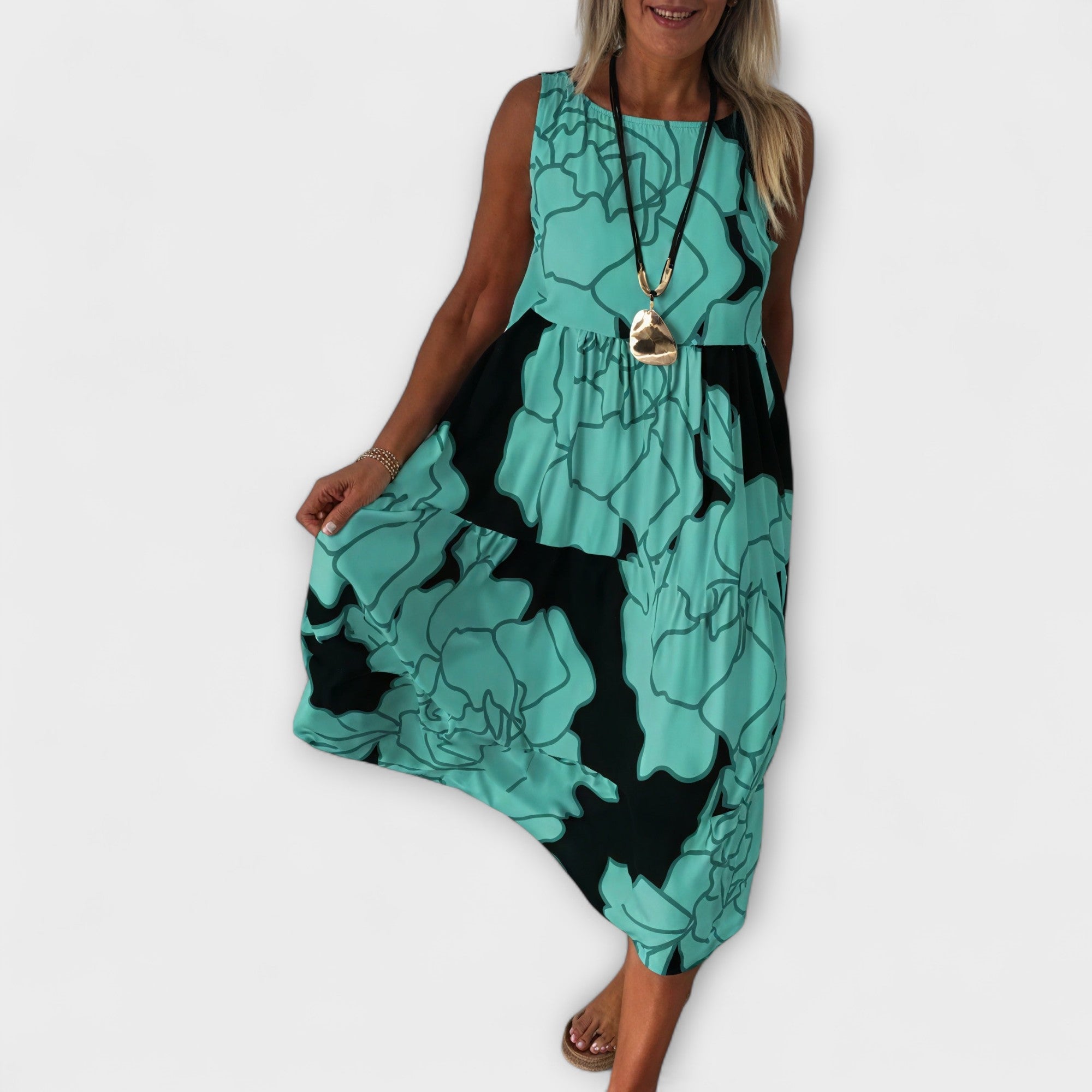Gebloemde Midi-Jurk met Laagjesrok
