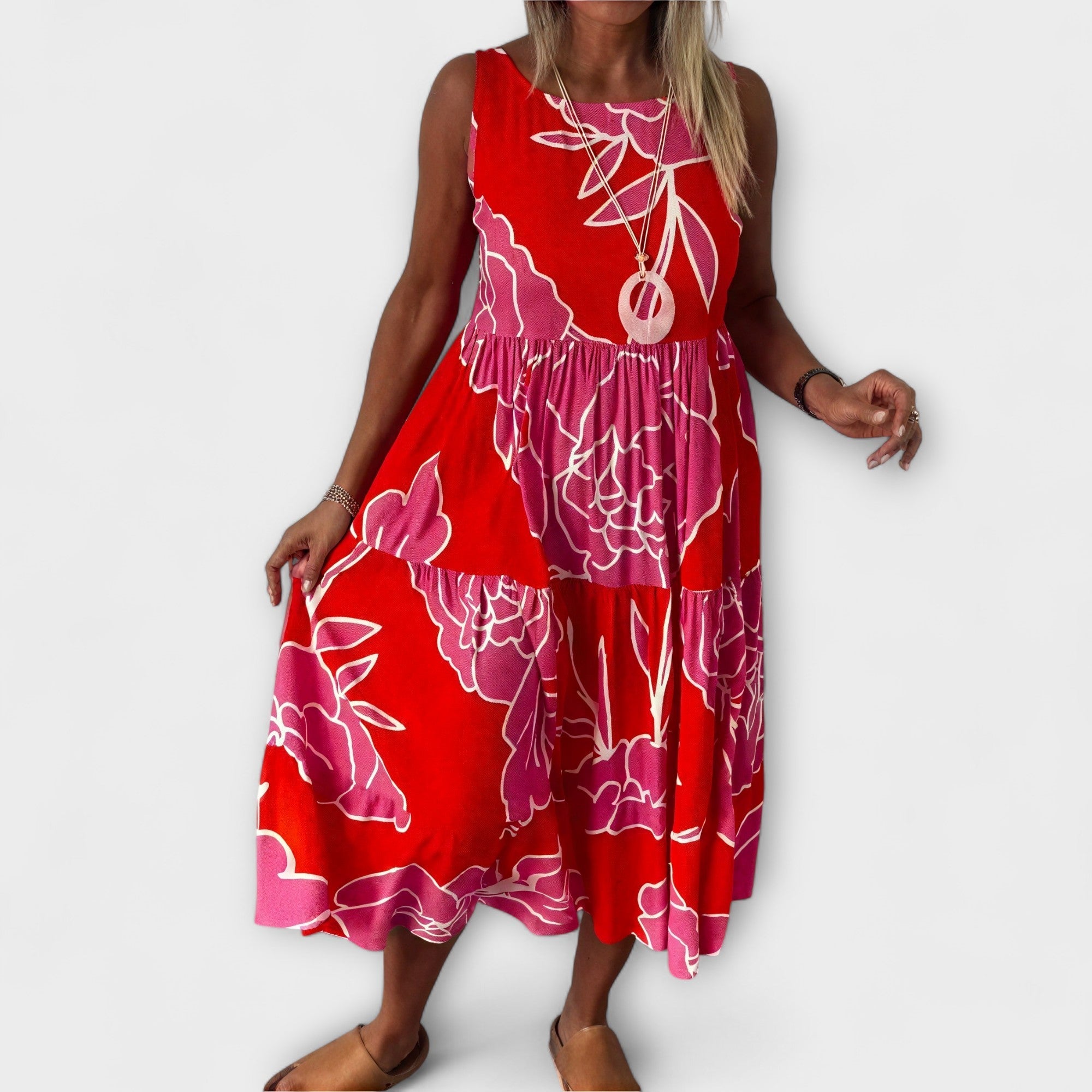 Gebloemde Midi-Jurk met Laagjesrok