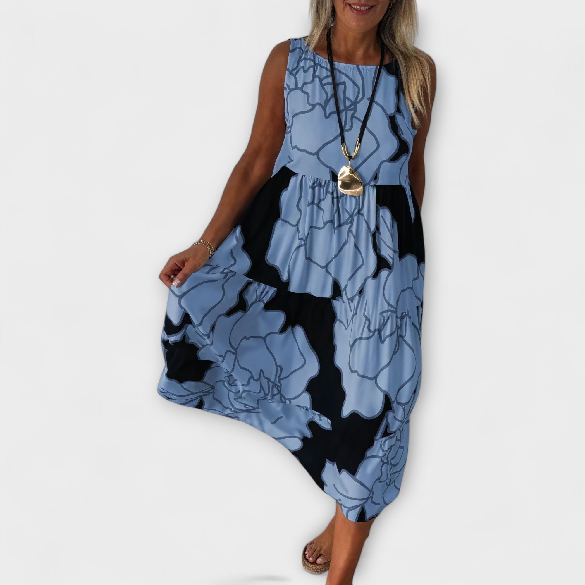 Gebloemde Midi-Jurk met Laagjesrok