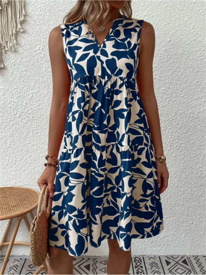 Lotte™ – Mouwloze Jurk met Opvallend Bladmotief