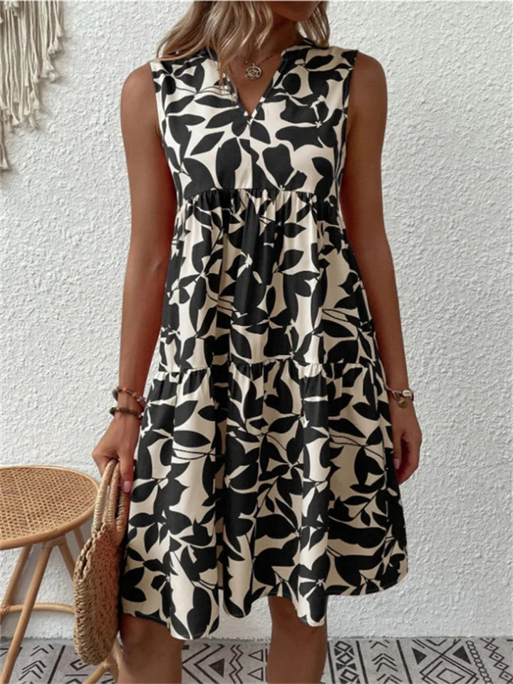 Lotte™ – Mouwloze Jurk met Opvallend Bladmotief