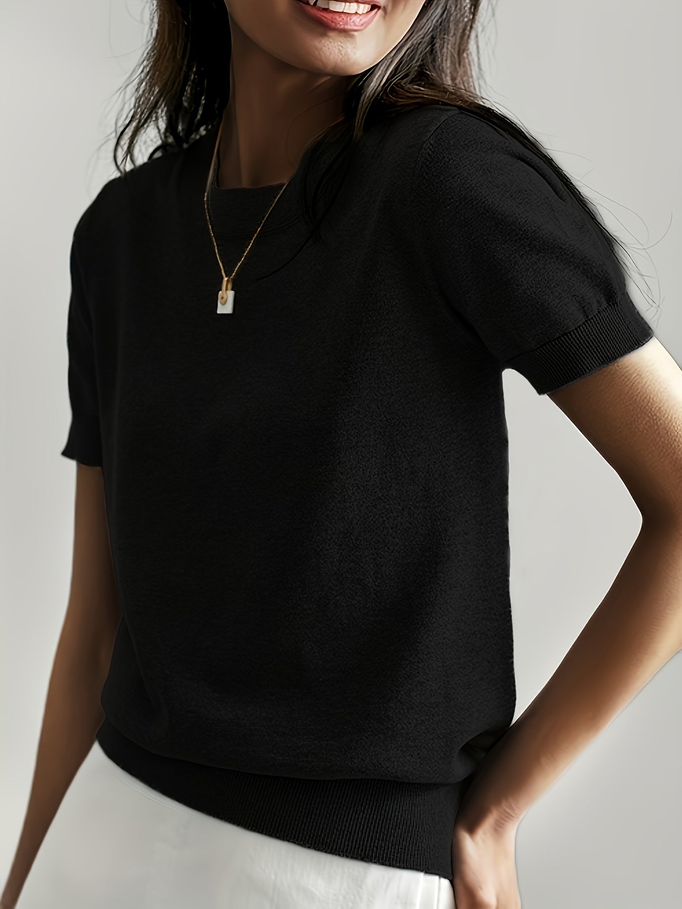 Jacquie - Gebreid T-shirt met korte mouwen