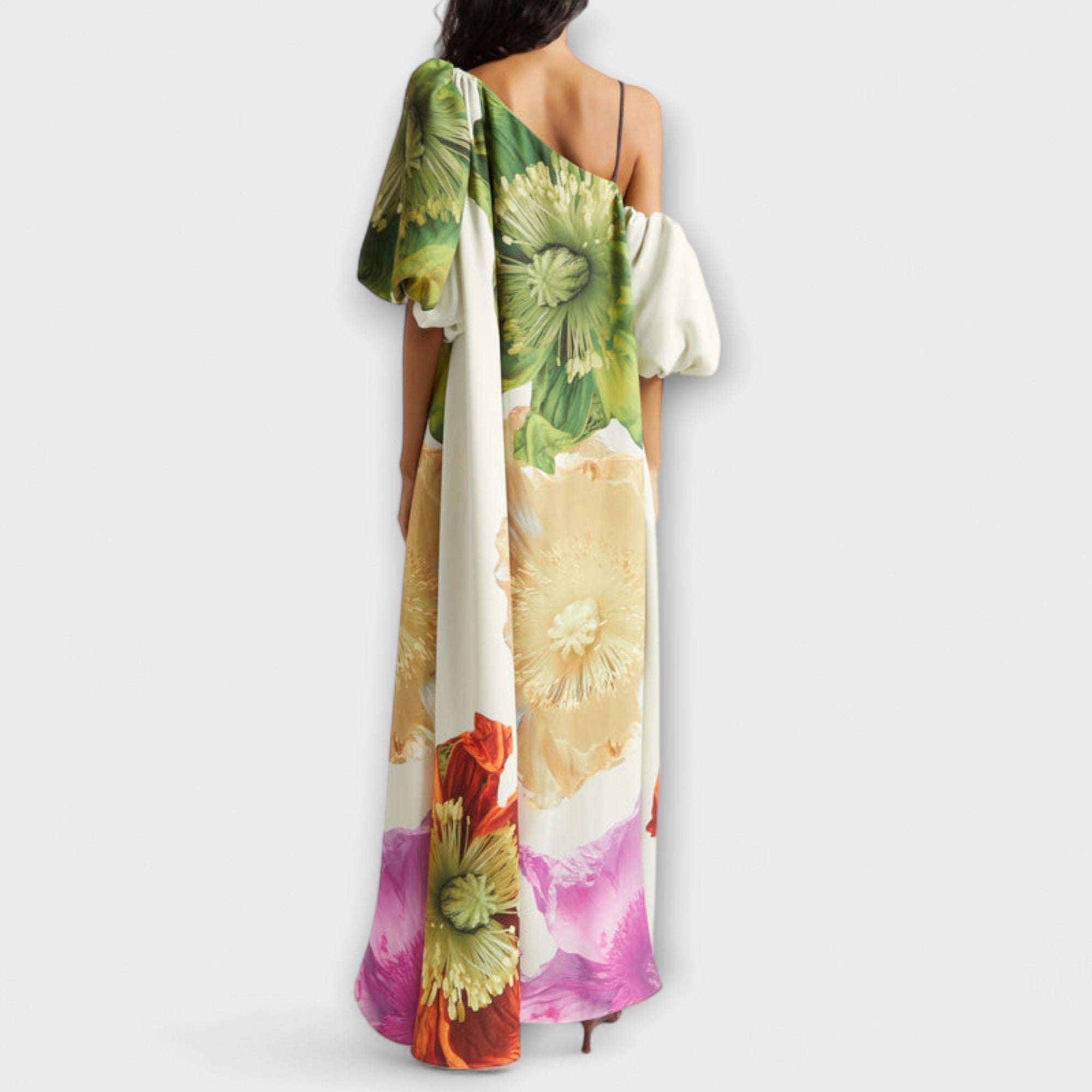 Melody - Asymmetrische Bloemenmaxi-jurk