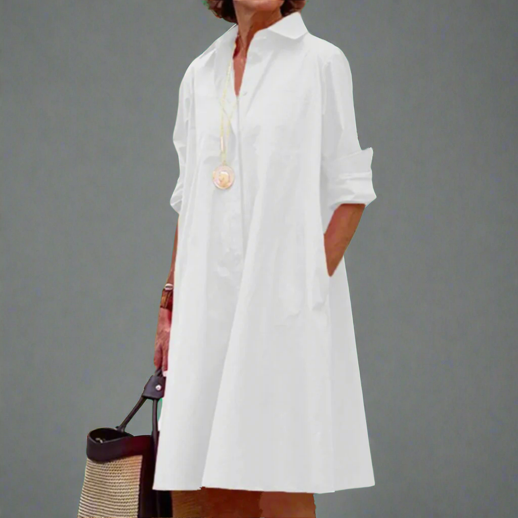 Cynthia | Dames Effen Kleur Lange Mouwen Midi Jurk