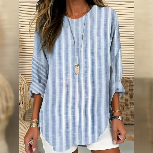 Marune™ – Blouse met Fijn Streeppatroon en Relaxte Pasvorm