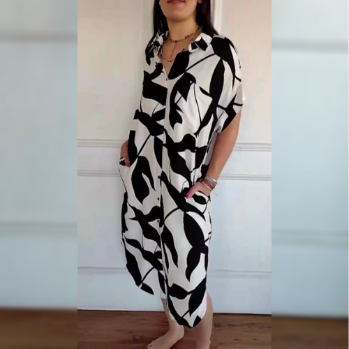 Nora™ – Elegante jurk met abstract bladpatroon