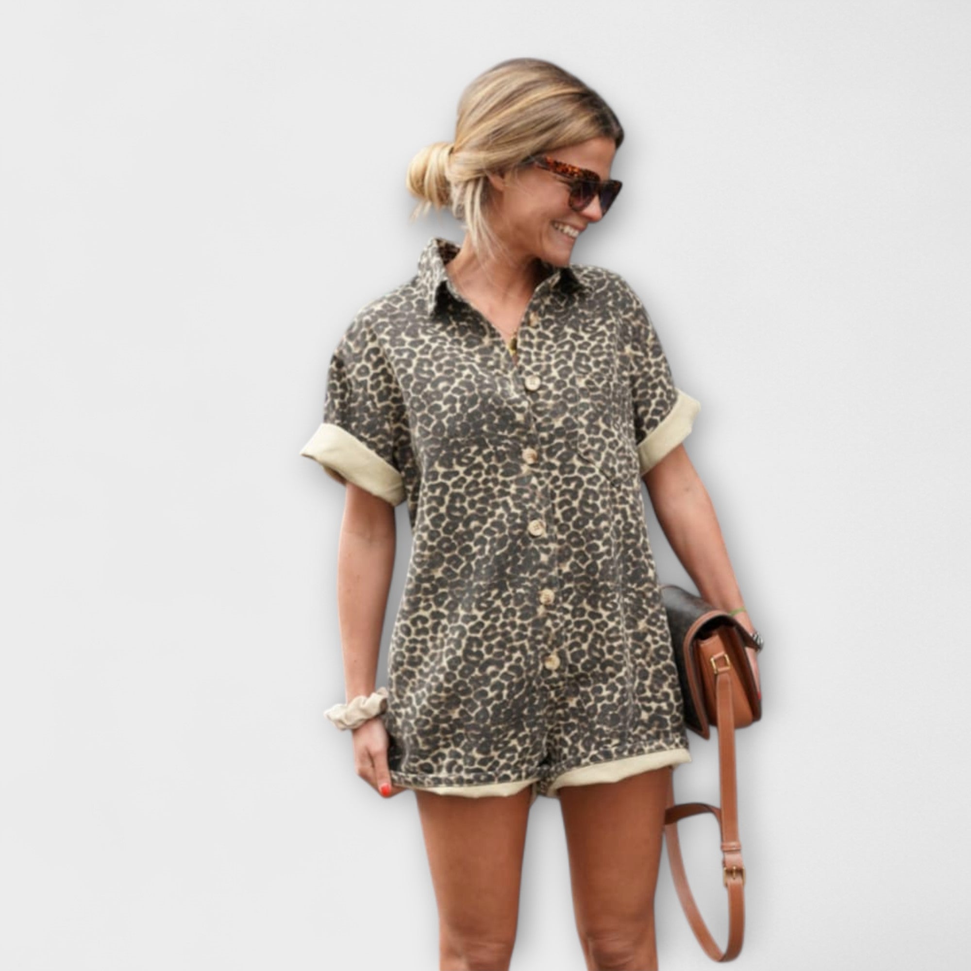 Nonette - Overhemd-Jumpsuit met Luipaardpatroon