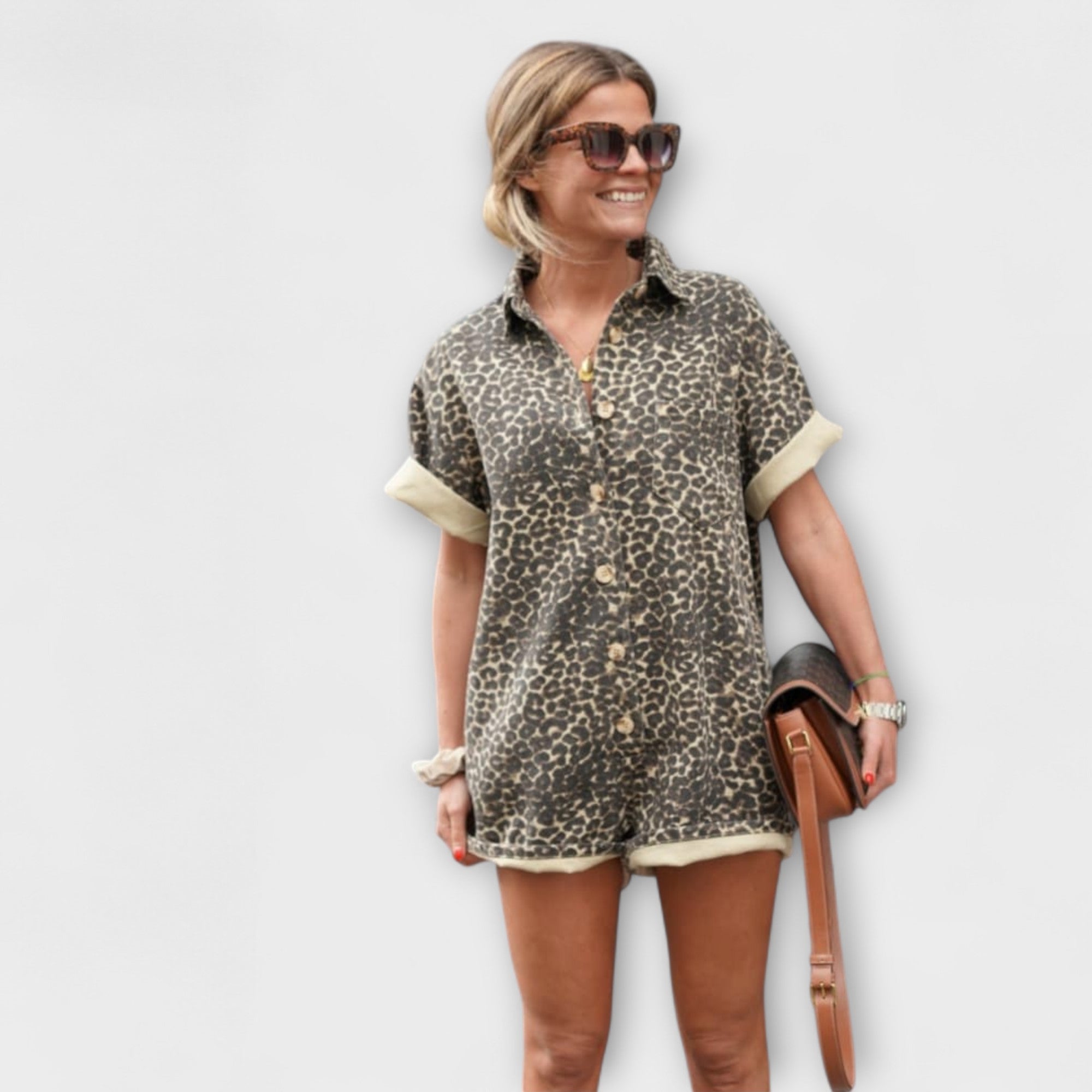 Nonette - Overhemd-Jumpsuit met Luipaardpatroon