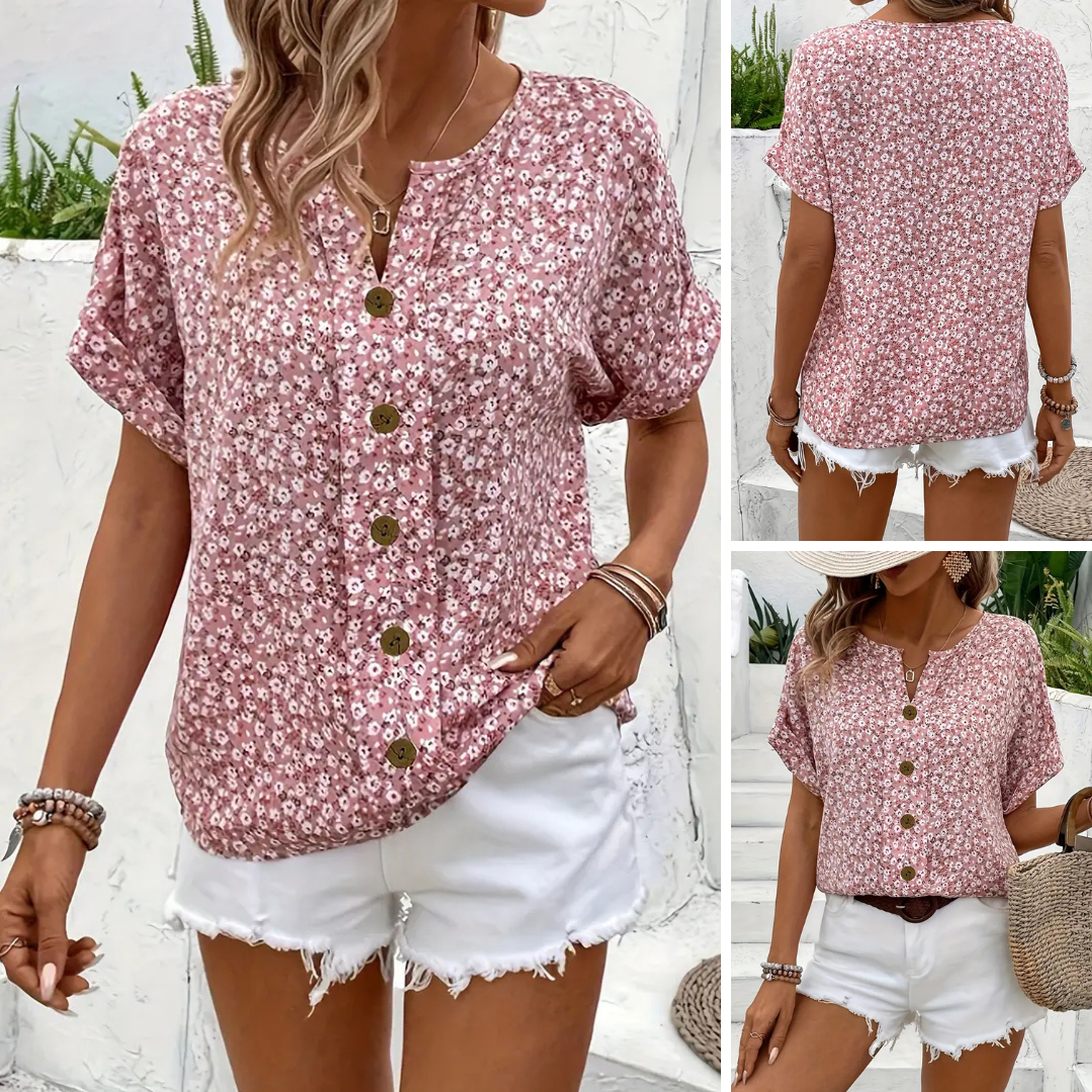 Cindy™ | Bloemenprint Blouse met Notched Kraag