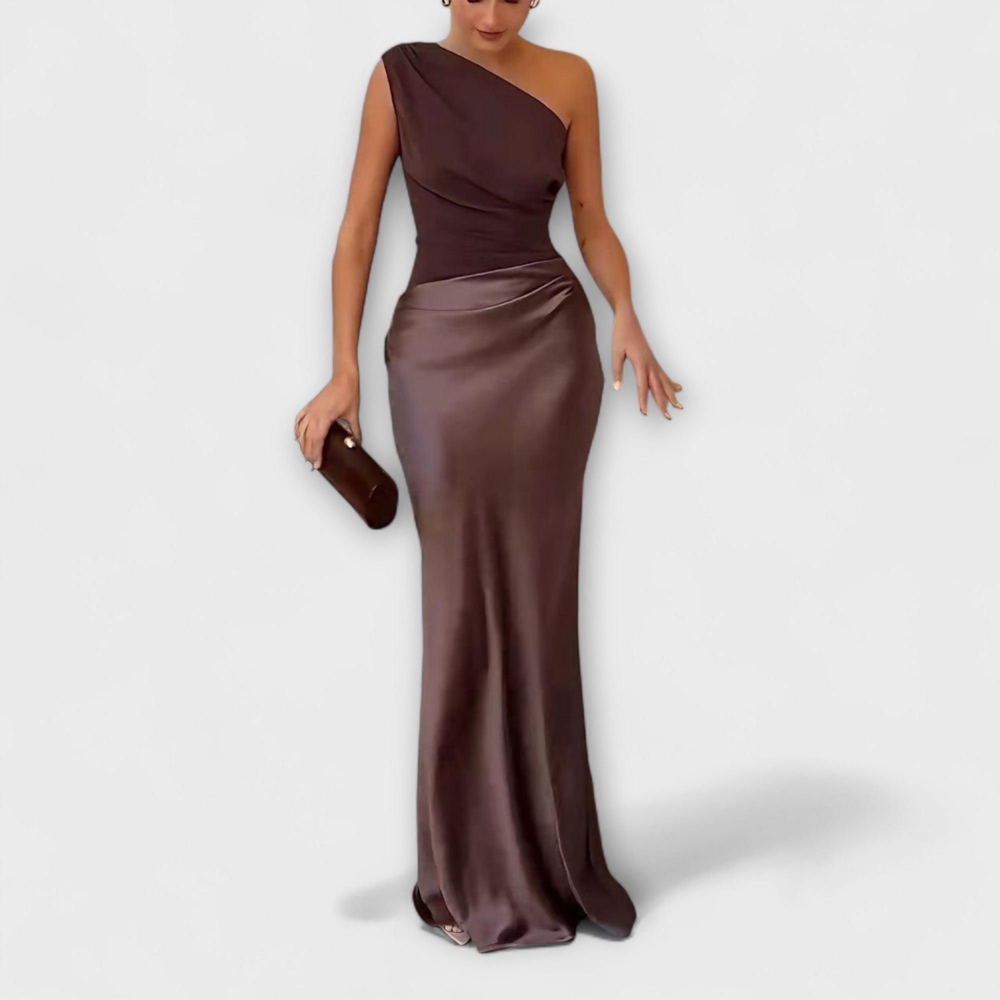 Elegante Eén-Schouder Plissé Maxi Jurk