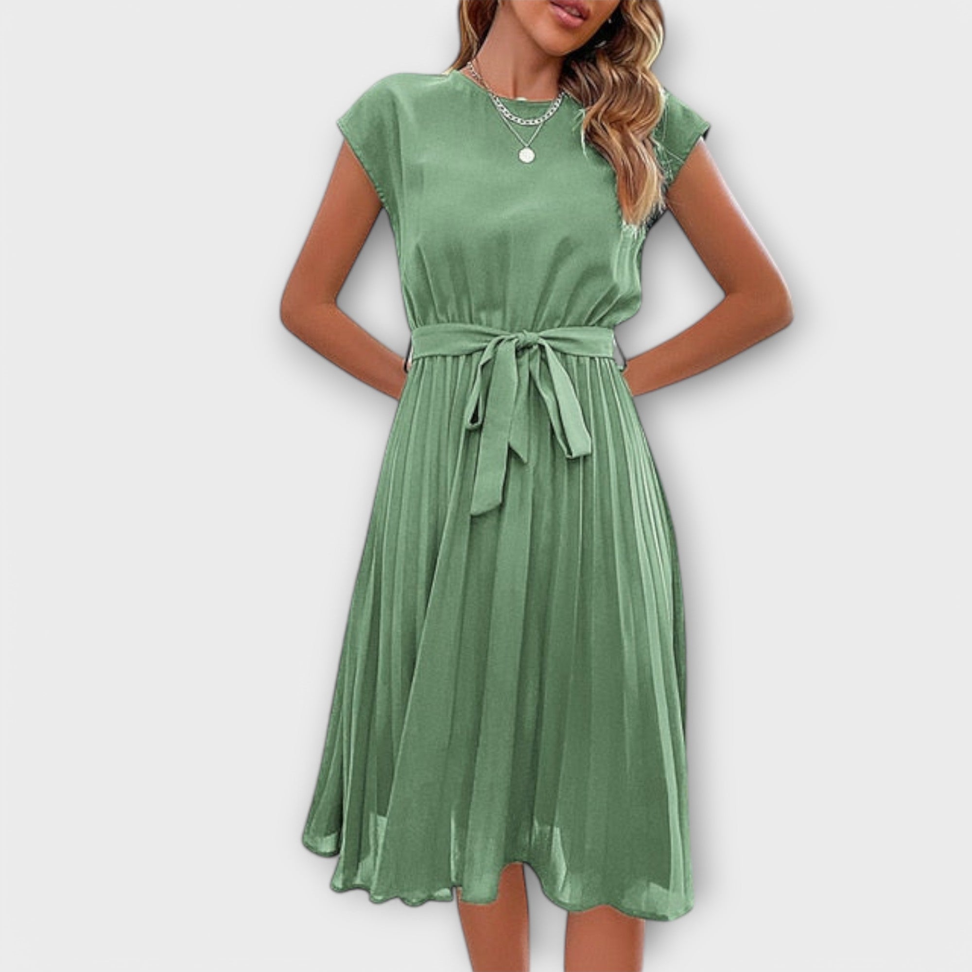 Claire - Korte mouw, geplooide, casual midijurk