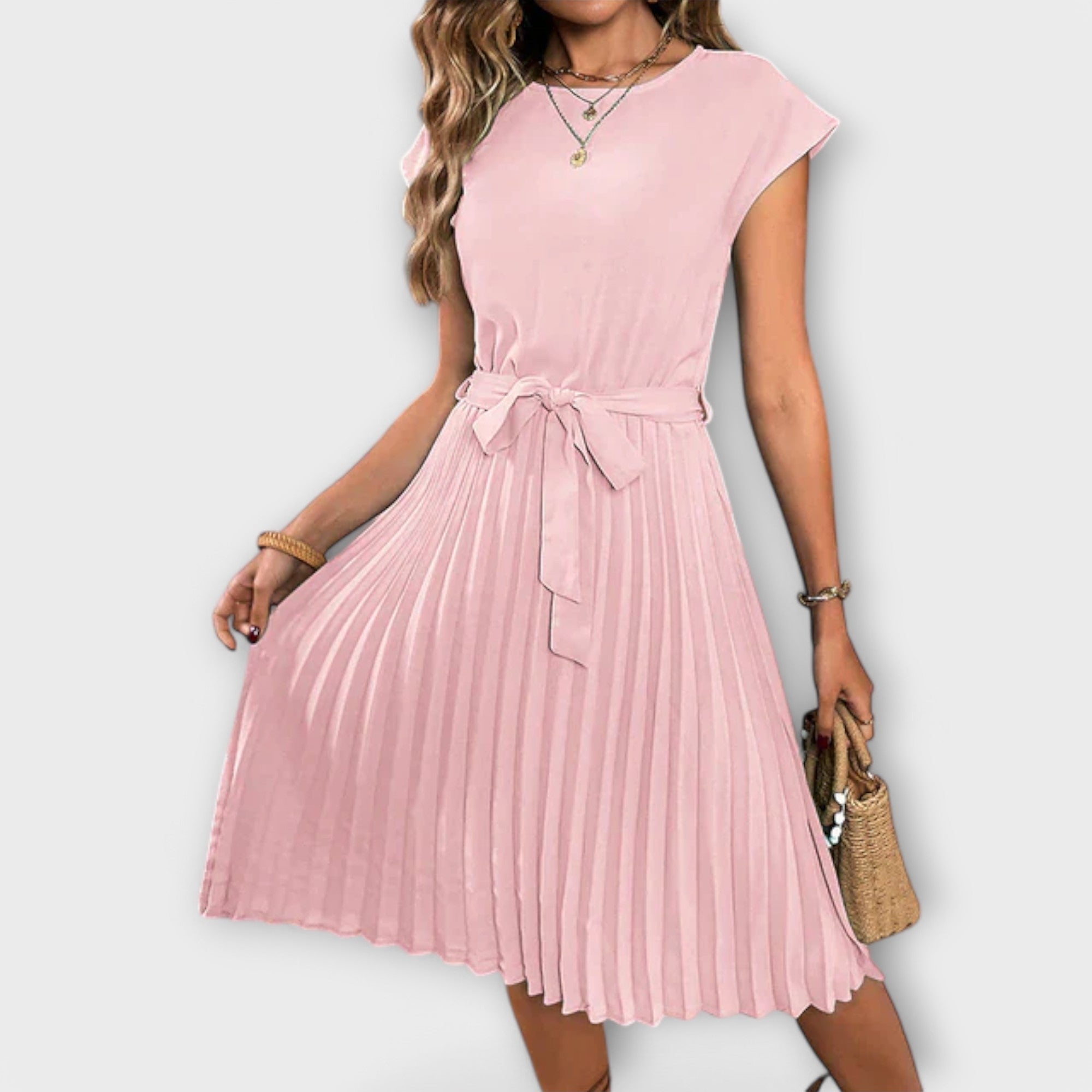 Claire - Korte mouw, geplooide, casual midijurk