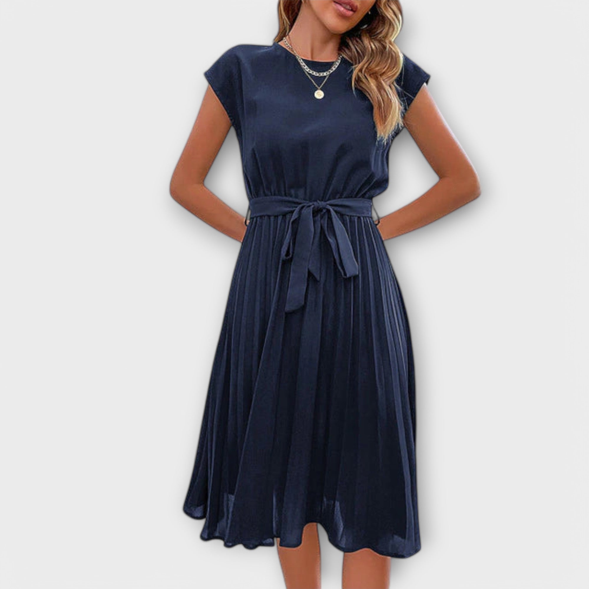 Claire - Korte mouw, geplooide, casual midijurk