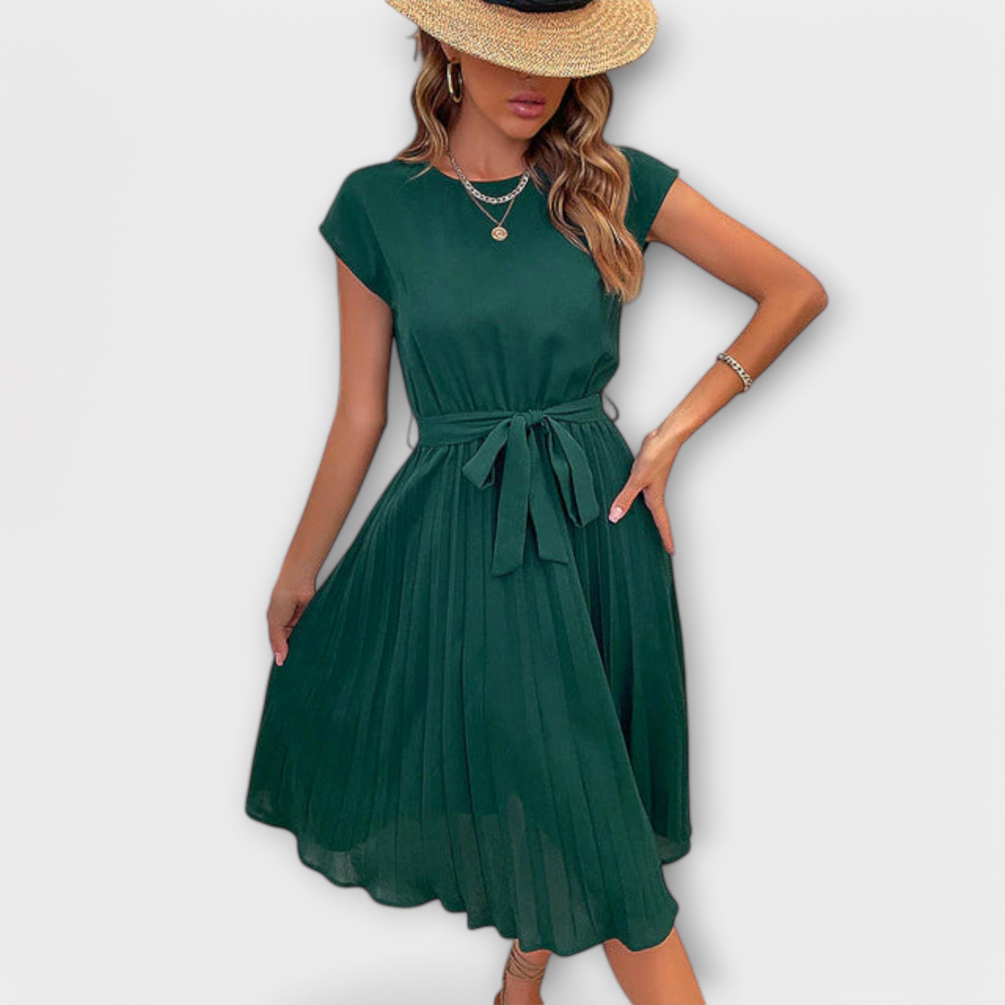 Claire - Korte mouw, geplooide, casual midijurk