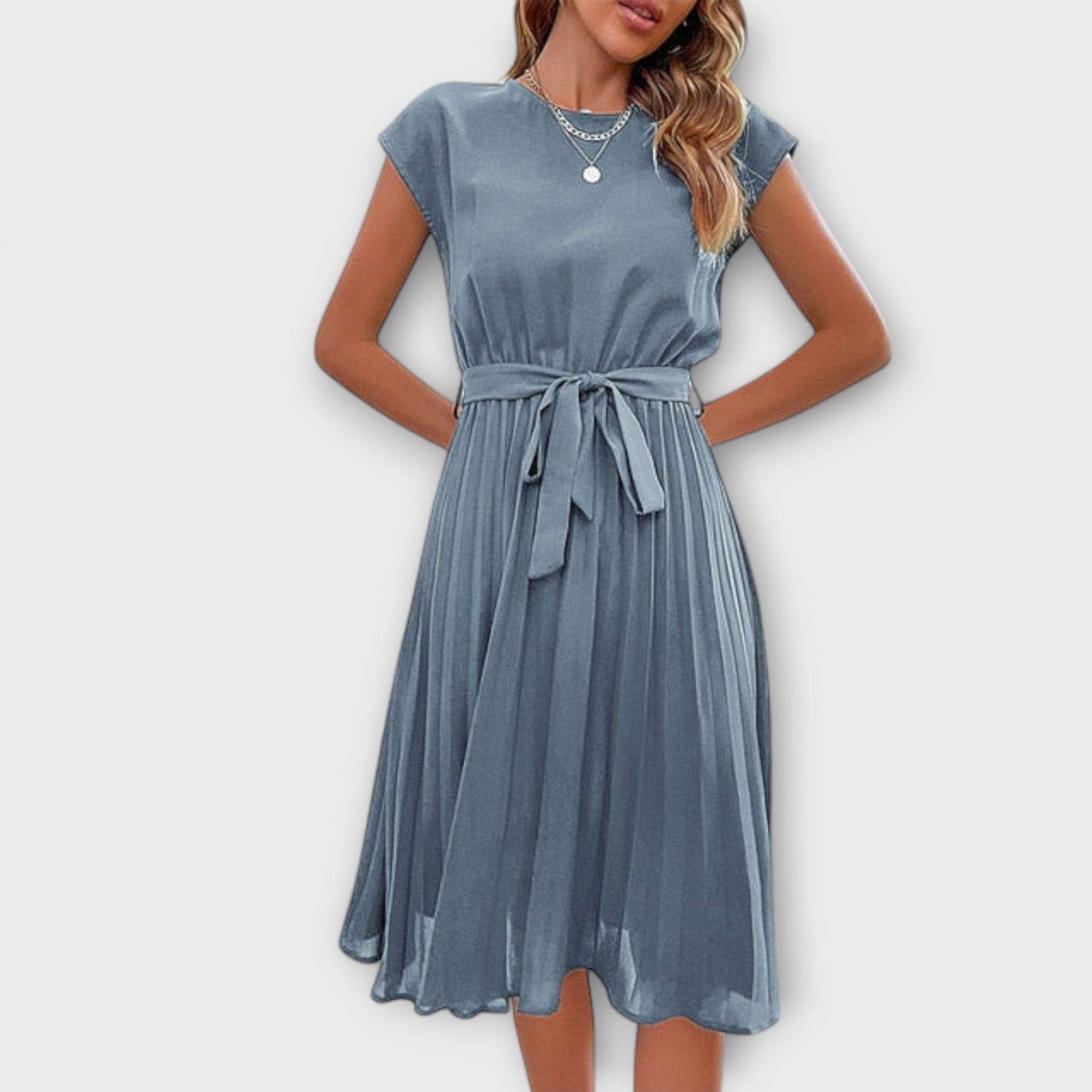 Claire - Korte mouw, geplooide, casual midijurk
