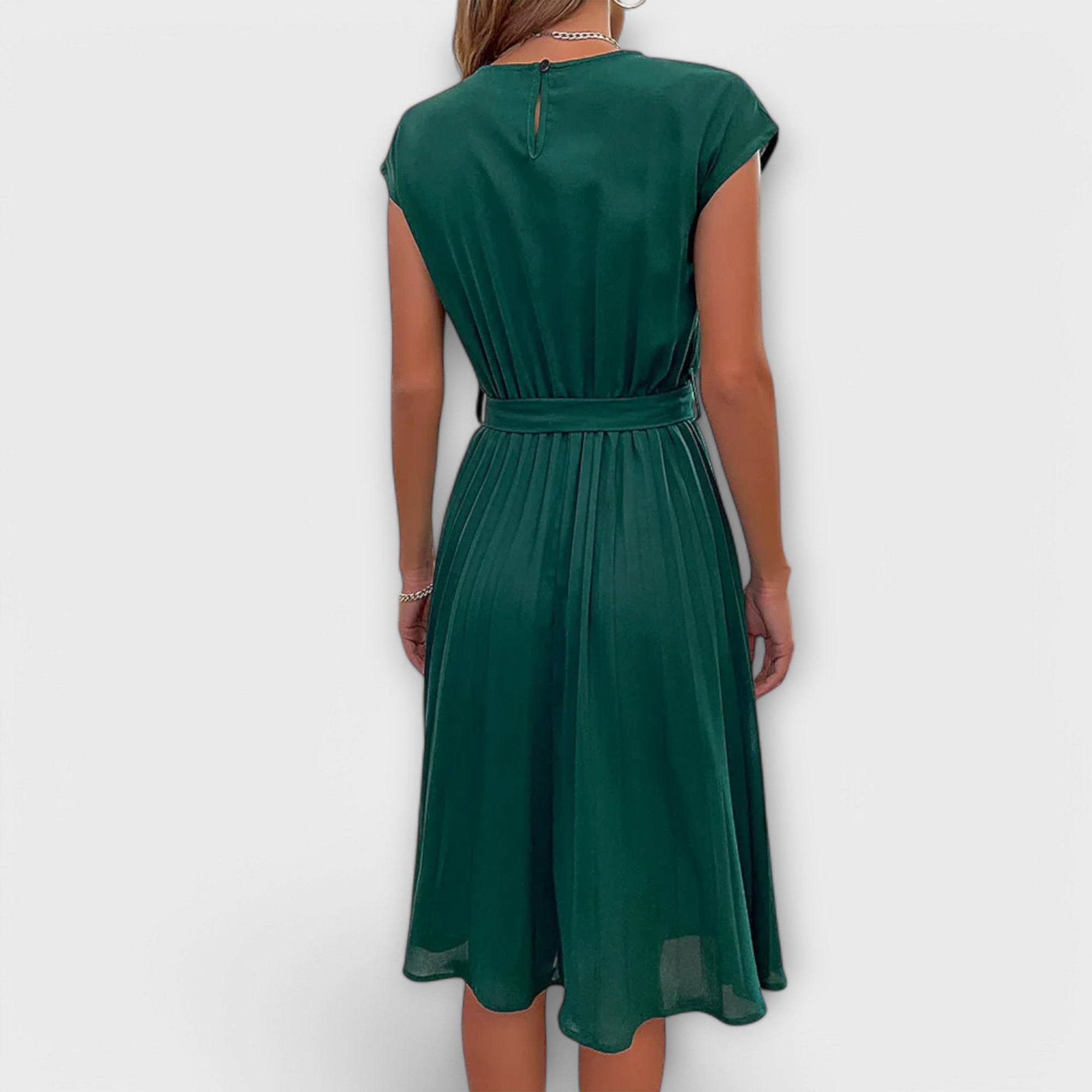 Claire - Korte mouw, geplooide, casual midijurk