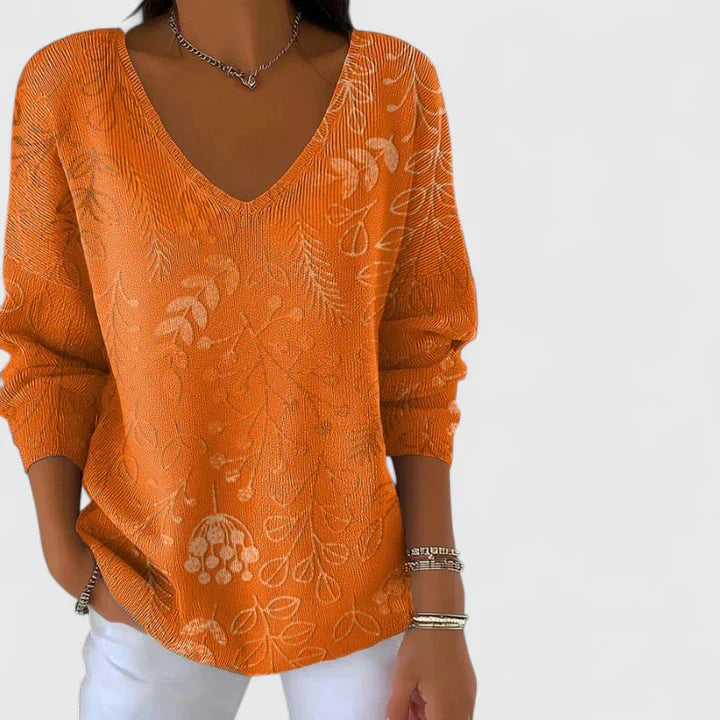 Mirelle – Trui in katoenmix met bladerpatroon