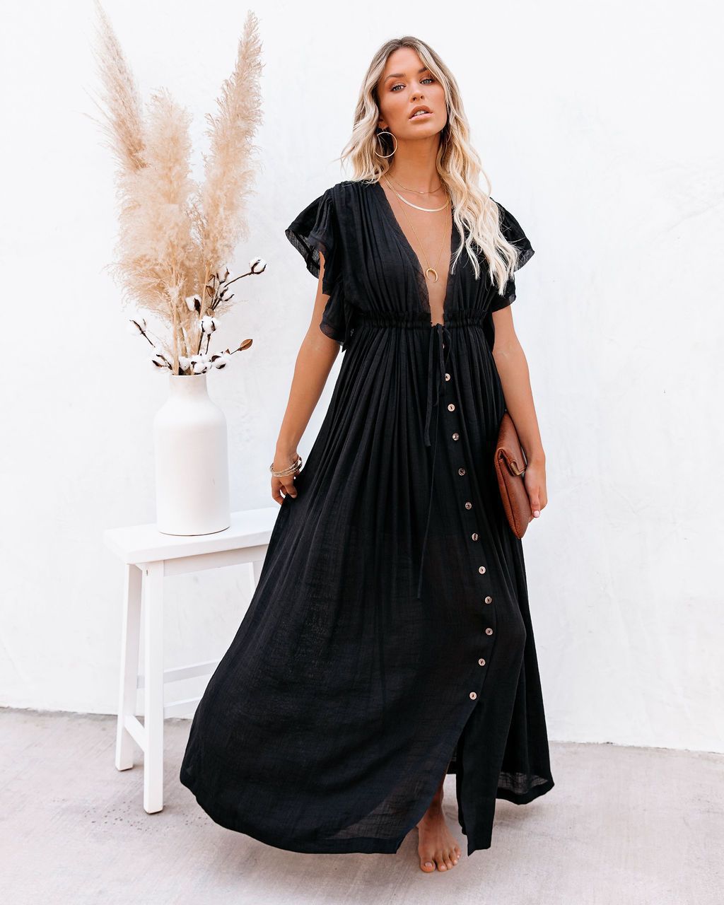 Audra - Boho V-Hals Kimono Strand Cover-Up Jurk